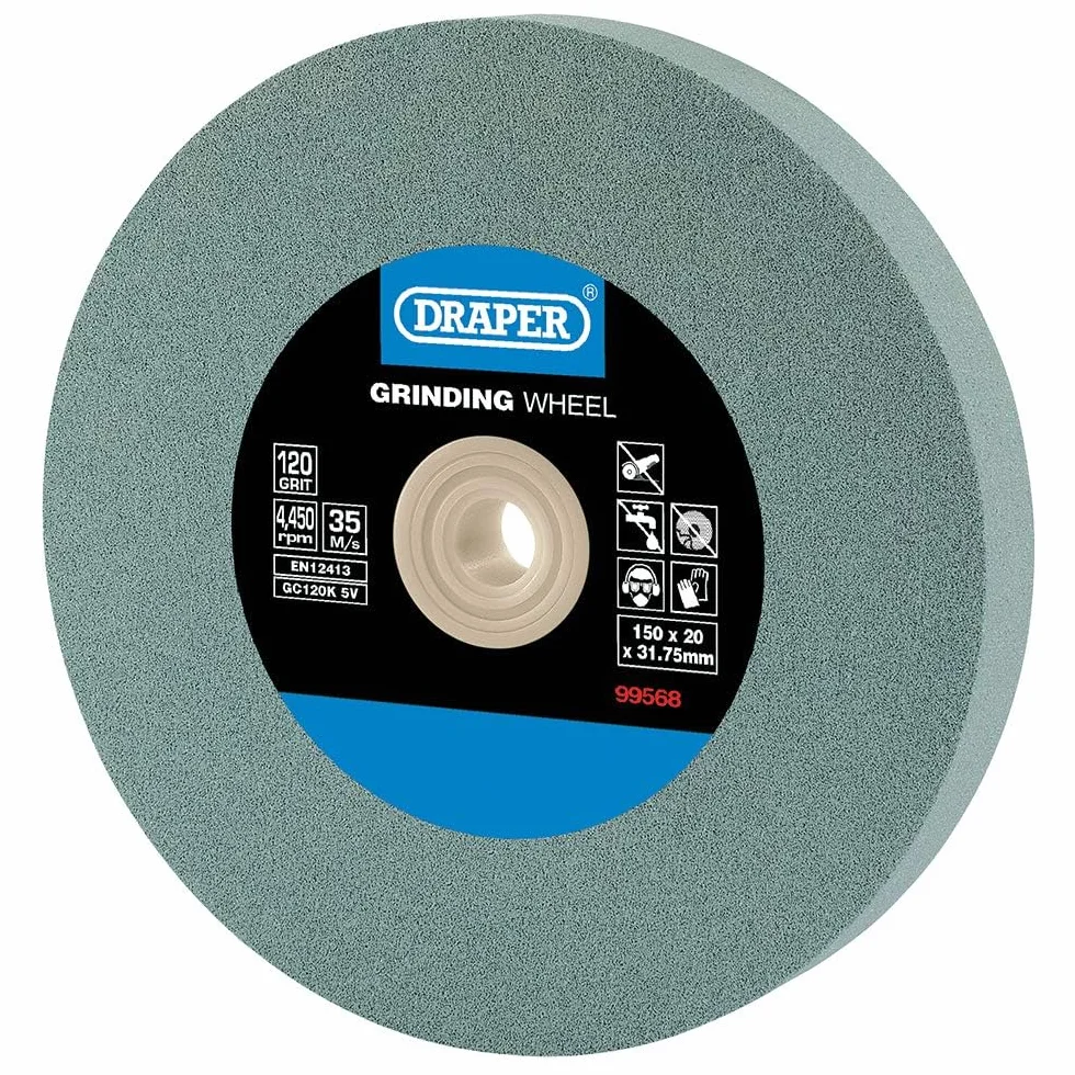 Draper Mola da banco 150x20 mm affilatrice utensili TCT grana 120 anelli riduzione foro 31.75 mm
