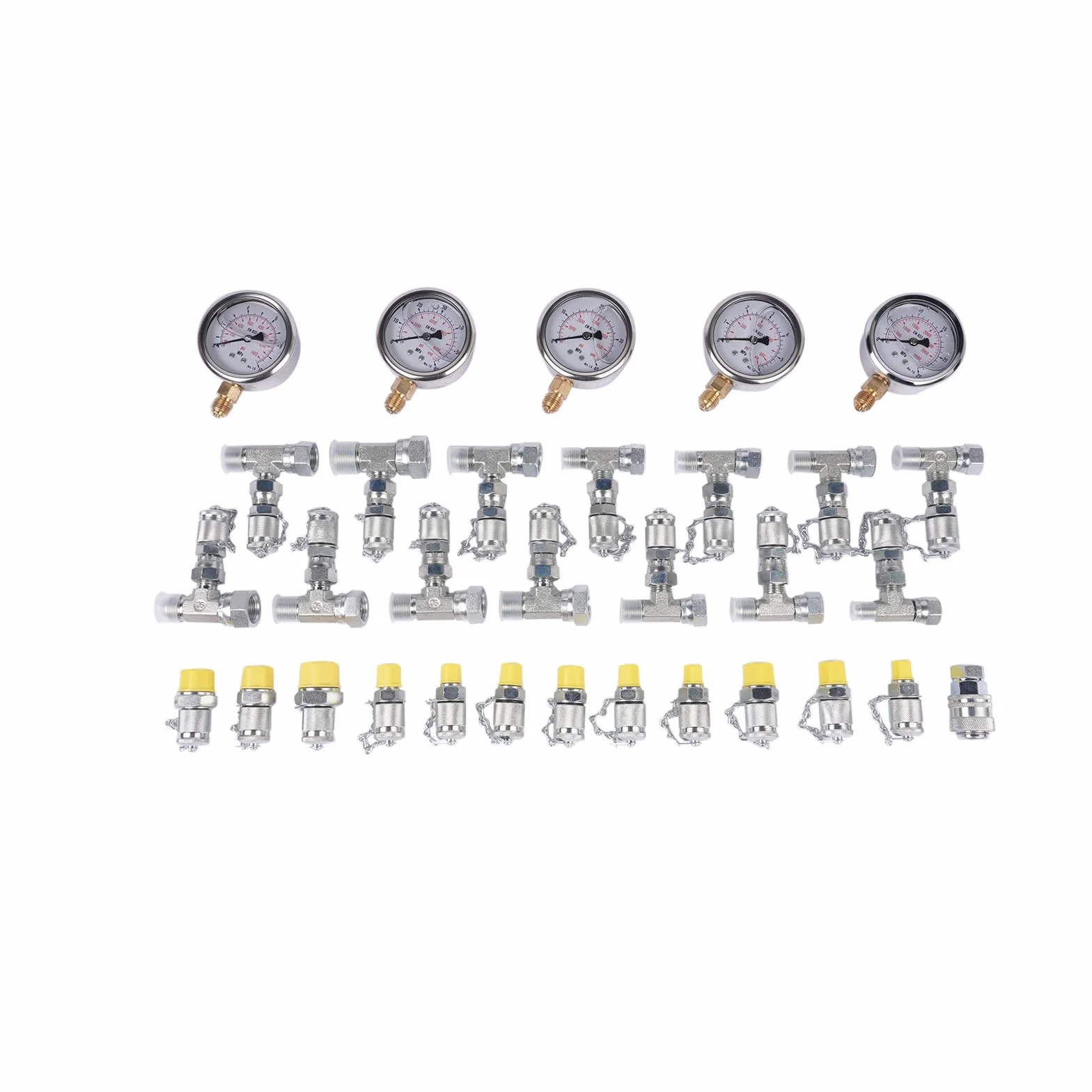 Kit di prova pressione idraulica 10/100/250/400/600 bar, 5 misuratori, 13 frizioni, 14 connettori T, 5 tubi di prova per trattori escavatori Hopzty