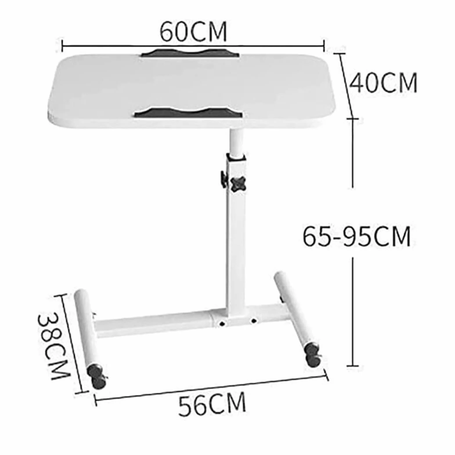 Tavolino da letto mobile con ruote, tavolino portatile sopra il letto, divano, altezza regolabile, tavolo per laptop, ospedale, infermieristica, tavolo da lettura (colore: bianco)