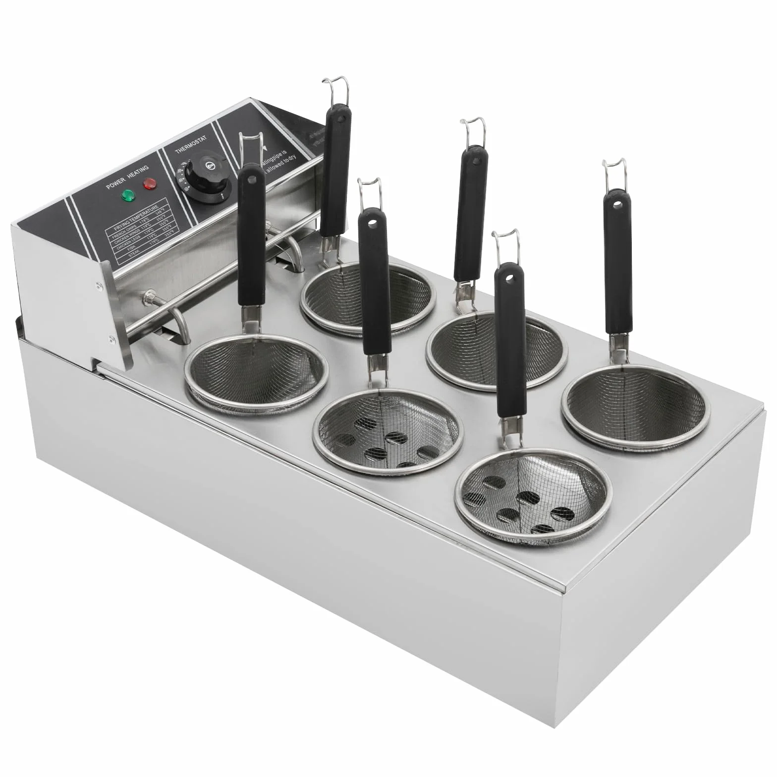 Fornello elettrico da 2000 W, con 6 cestini, temperatura regolabile, in acciaio inox, per ristoranti, spaghetti, mense, ecc