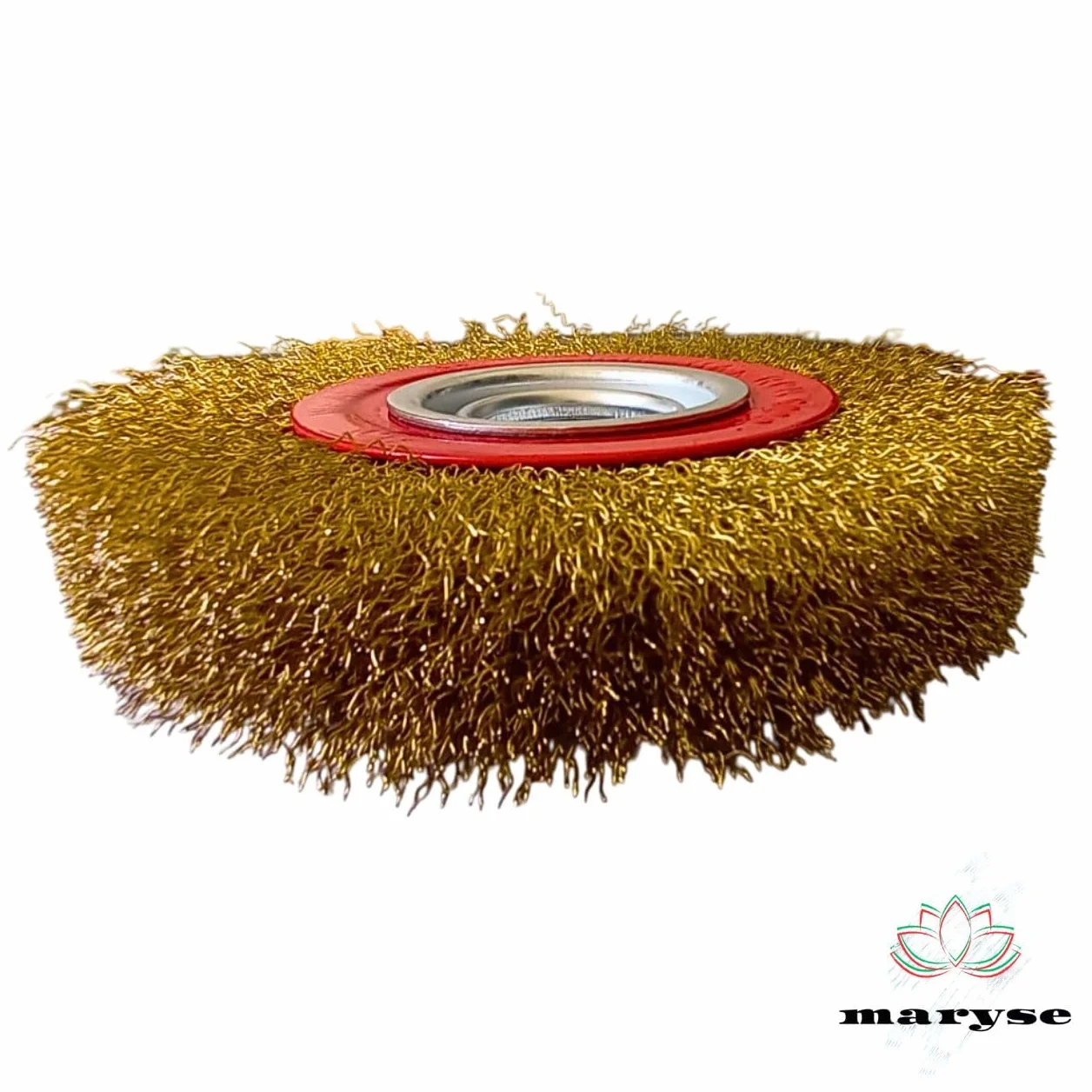 Spazzola Circolare per Mola da Banco Ø 150mm Setole Acciaio Ottonato con Adattatori Albero - Ideale per Pulizia, Sbavatura, Lucidatura Leggera e Rimozione Ruggine da Metallo, Legno e Altri Materiali