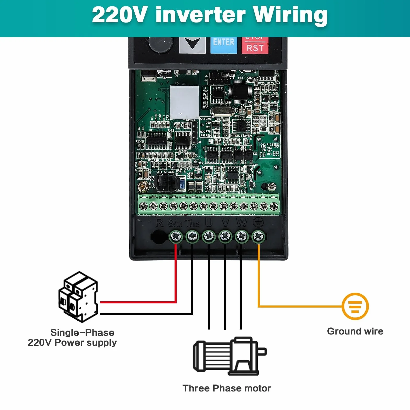 DEWIN Inverter per Motori Trifase 2.2 KW 220V Ingresso Monofase Uscita Trifase,Azionamento a Frequenza Variabile VFD Regolatore velocità del Motore 220V(Modello di Fabbrica:MS500-2S-2.2G）
