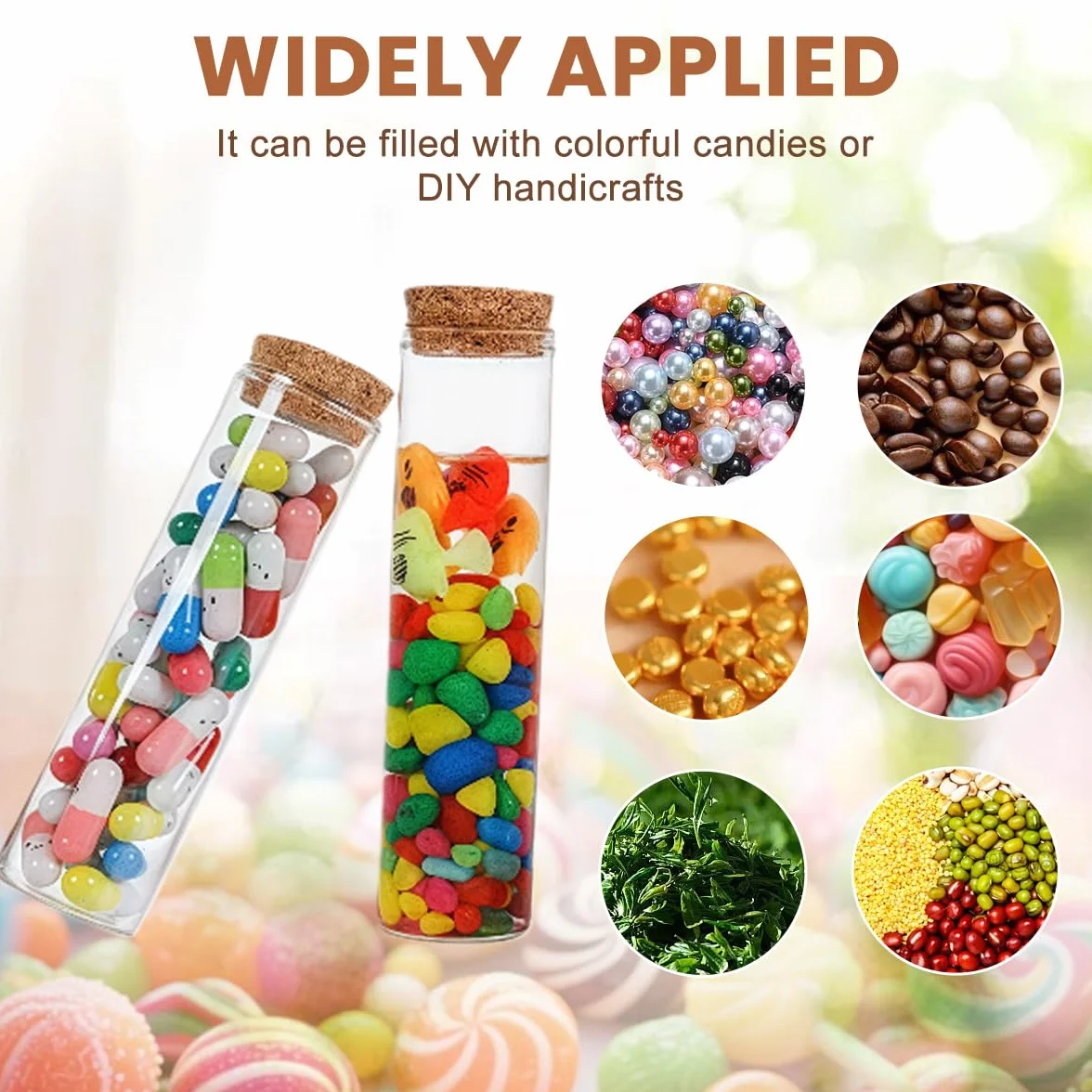 10 PZ 60ML/2OZ Vuoto Trasparente Tubi di Prova di Vetro Ricaricabile Fiala con Tappo di sughero Bottiglia In Miniatura Reagant Jar Bottiglia per Lab Party Favors Candy Spezie Perline