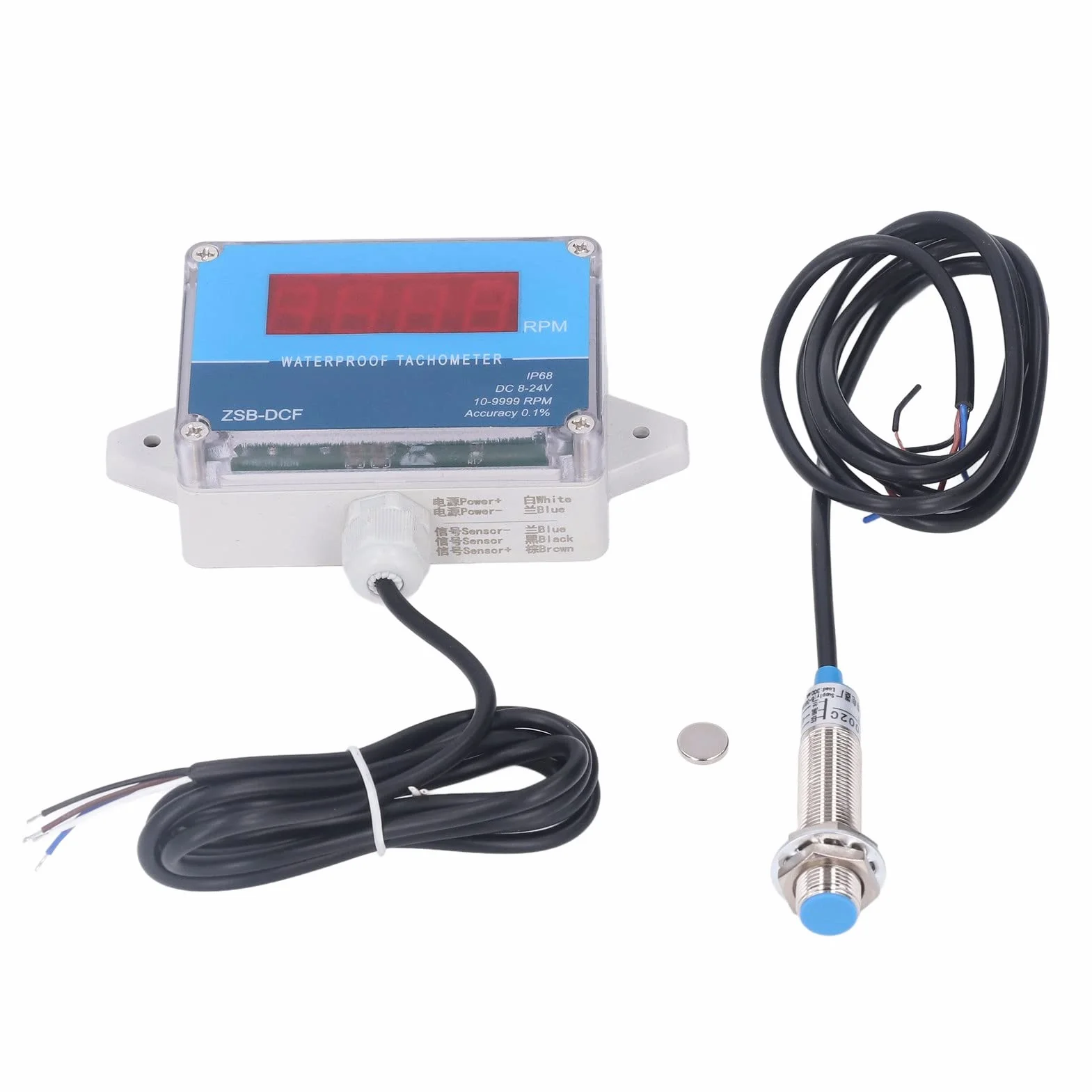 Kadimendium Contagiri Motore Sensore Misuratore di Velocità IP68 Display Digitale a LED Impermeabile DC 8V a 24V Contagiri Motore con Sensore Hall