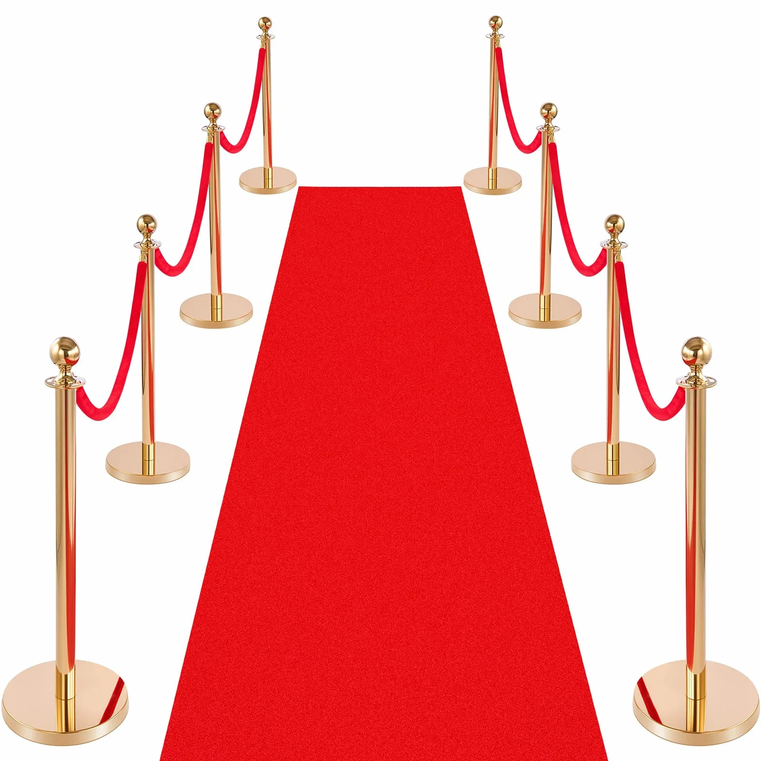 VEVOR Set di Barriere di Controllo della Folla con Tappeto Rosso, 6 Corde di Velluto Rosso, Coda di Pali di Sostegno in Acciaio Inossidabile Dorato con Base Cava per Teatro, Matrimoni, 8 Pezzi