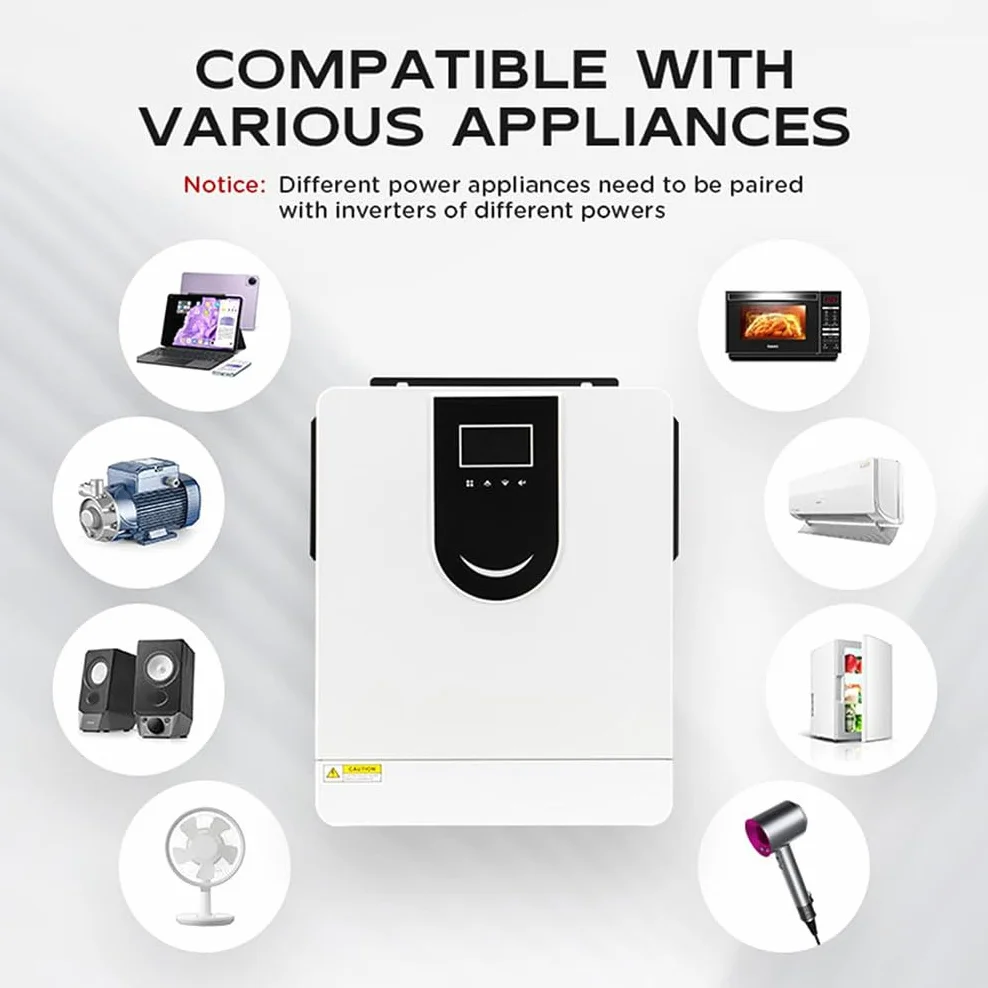 Inverter Solare Ibrido Da 6,2 Kw, Inverter Ibridi Con Regolatore Di Carica Solare Mppt Da 120 A, Carica Solare Con Doppia Uscita, Ingresso Pv Massimo 450 VDC, Inverter Su/Fuori Rete