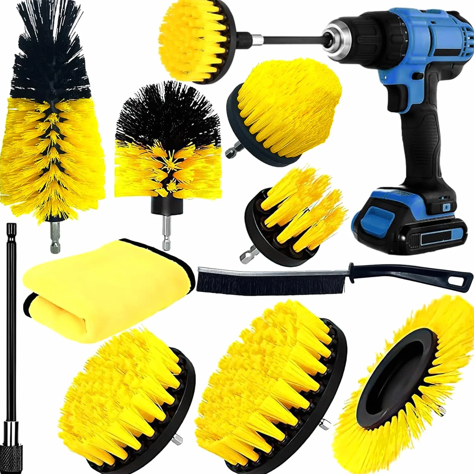 10 Pezzi Spazzola Elettrica Rotante, Spazzole per Trapano Elettrico, Spazzole per Trapano per Pulire Drill, per Auto, Pneumatici, Piastrelle, Pavimenti, Cucine, Vasche da Bagno (Giallo)