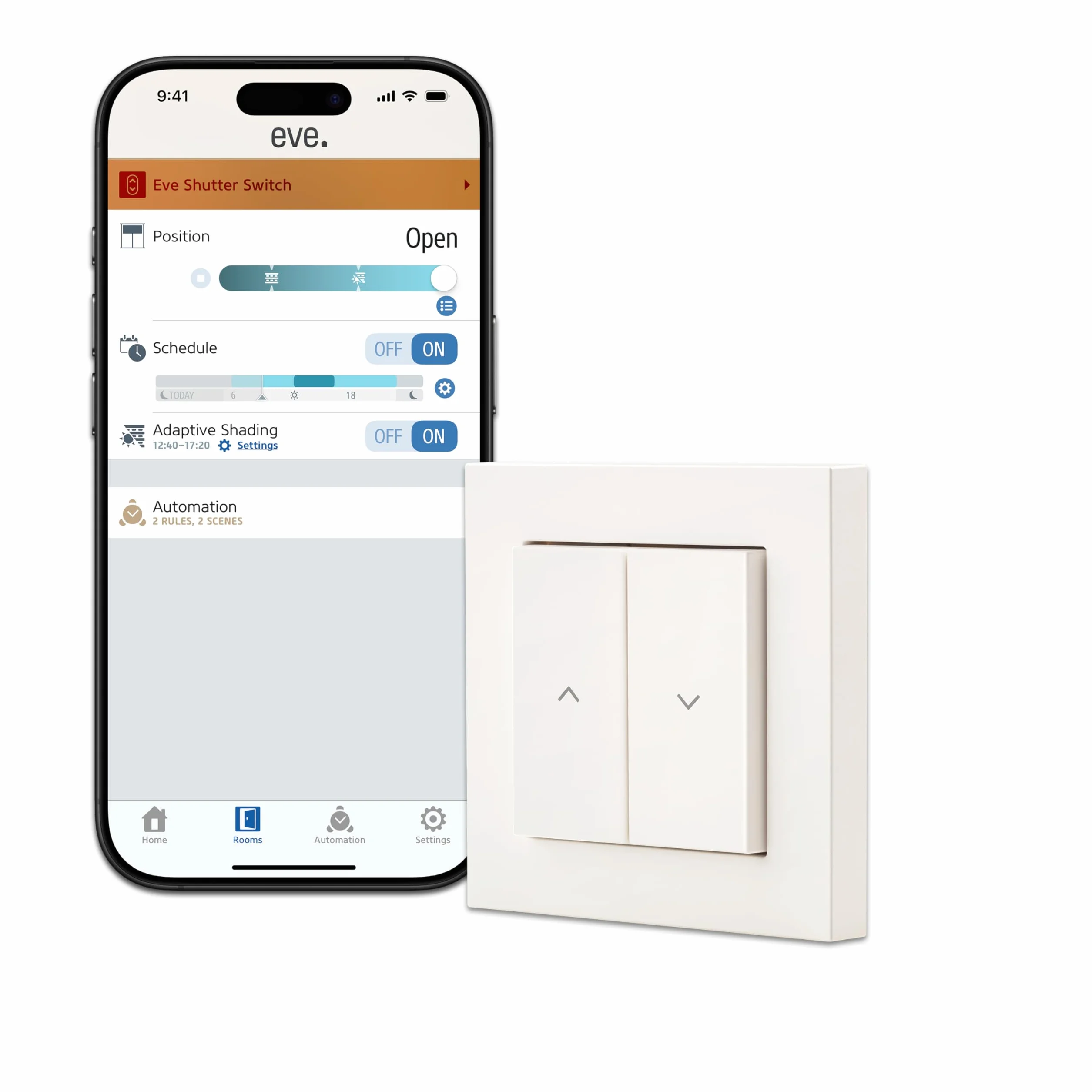 Eve Shutter Switch (Matter) – Regolatore intelligente per tapparelle, per l'app Casa di Apple/Alexa/Google Home/SmartThings/Home Assistant; Thread, richiede un Thread Border Router e un conduttore