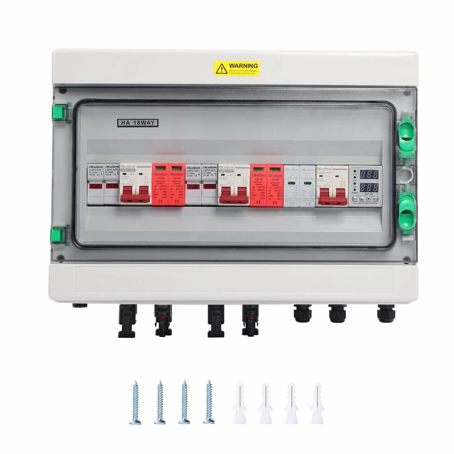 Protezione da sovratensione in PVC, DC500V2-2-2+AC230V1-1, scatola di collegamento solare, protezione flash, interruttore di separazione CC, impianto PV, 2 corde 2DC+1AC, DC Combiner Box, interruttore