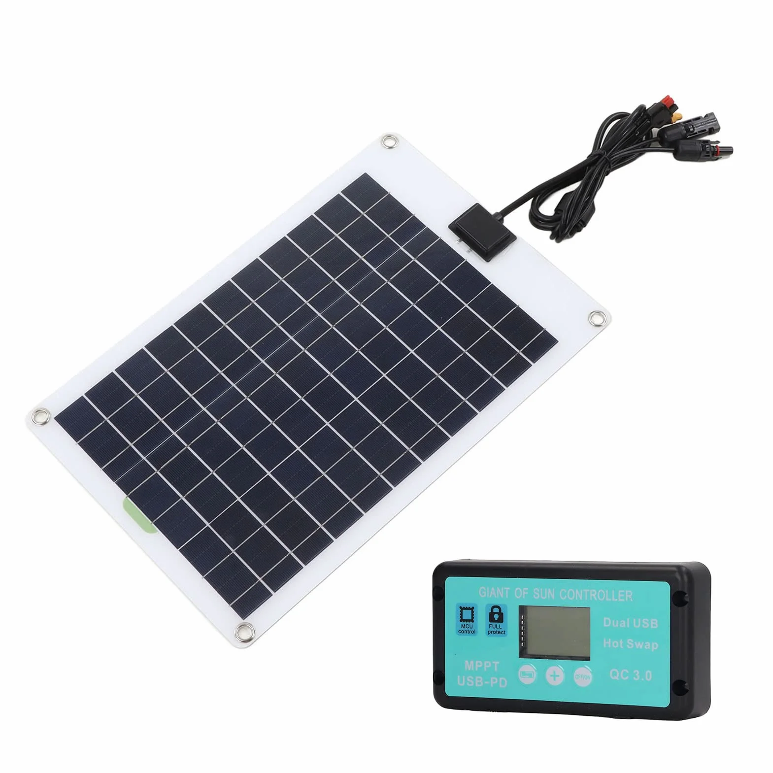 Kit Pannello Solare da 50 Watt 12V, Caricabatteria Portatile da Pannello Solare Impermeabile con Controller MPPT 100A per Rimorchio Veicolo Barca Marina Batteria da 12 Volt
