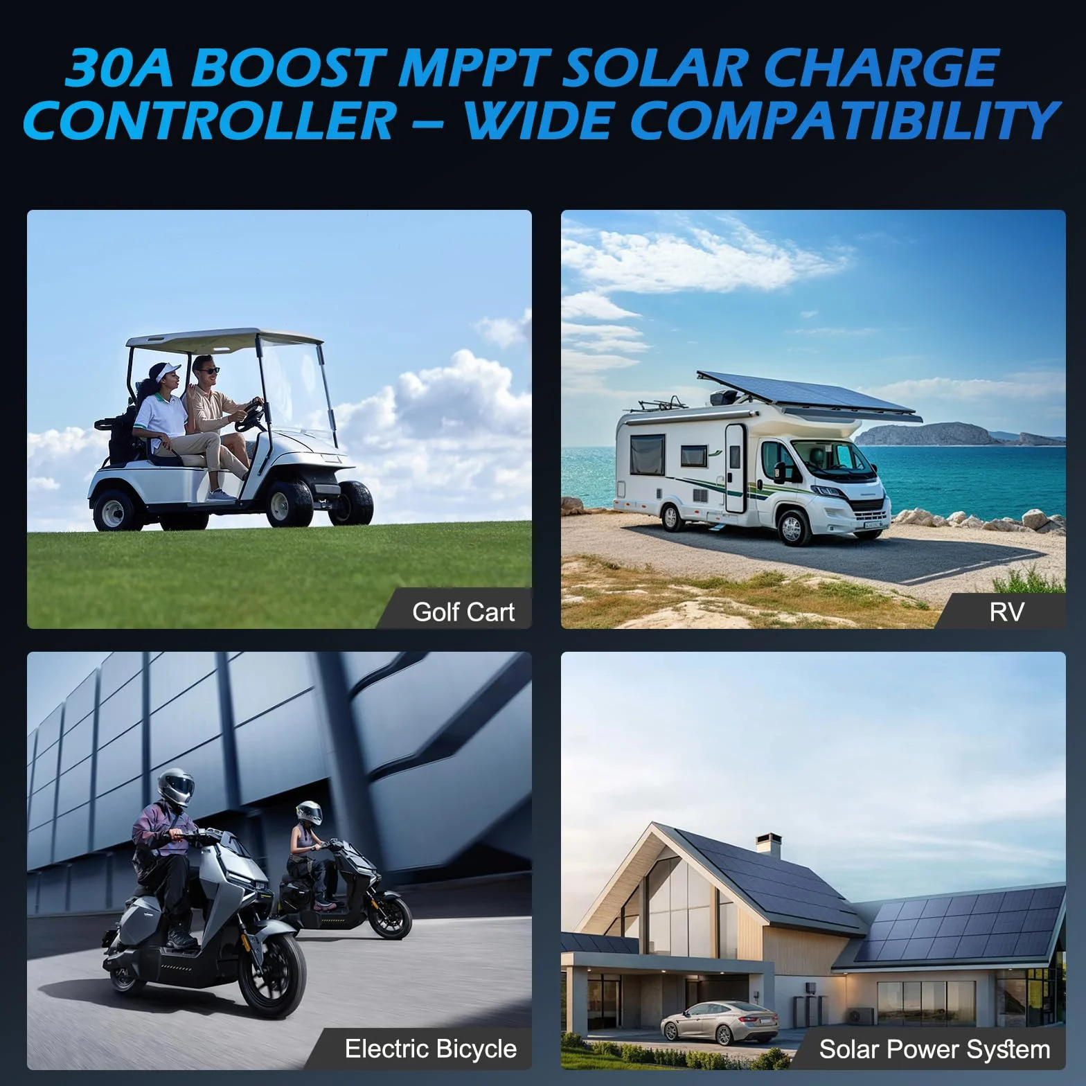 Regolatore di carica solare 30 A Boost MPPT 1200 W, 48 V/60 V/72 V, max 15 A per piombo-acido e LiFePO4, 99% di efficienza, regolatore di carica del pannello solare per camper, golf cart