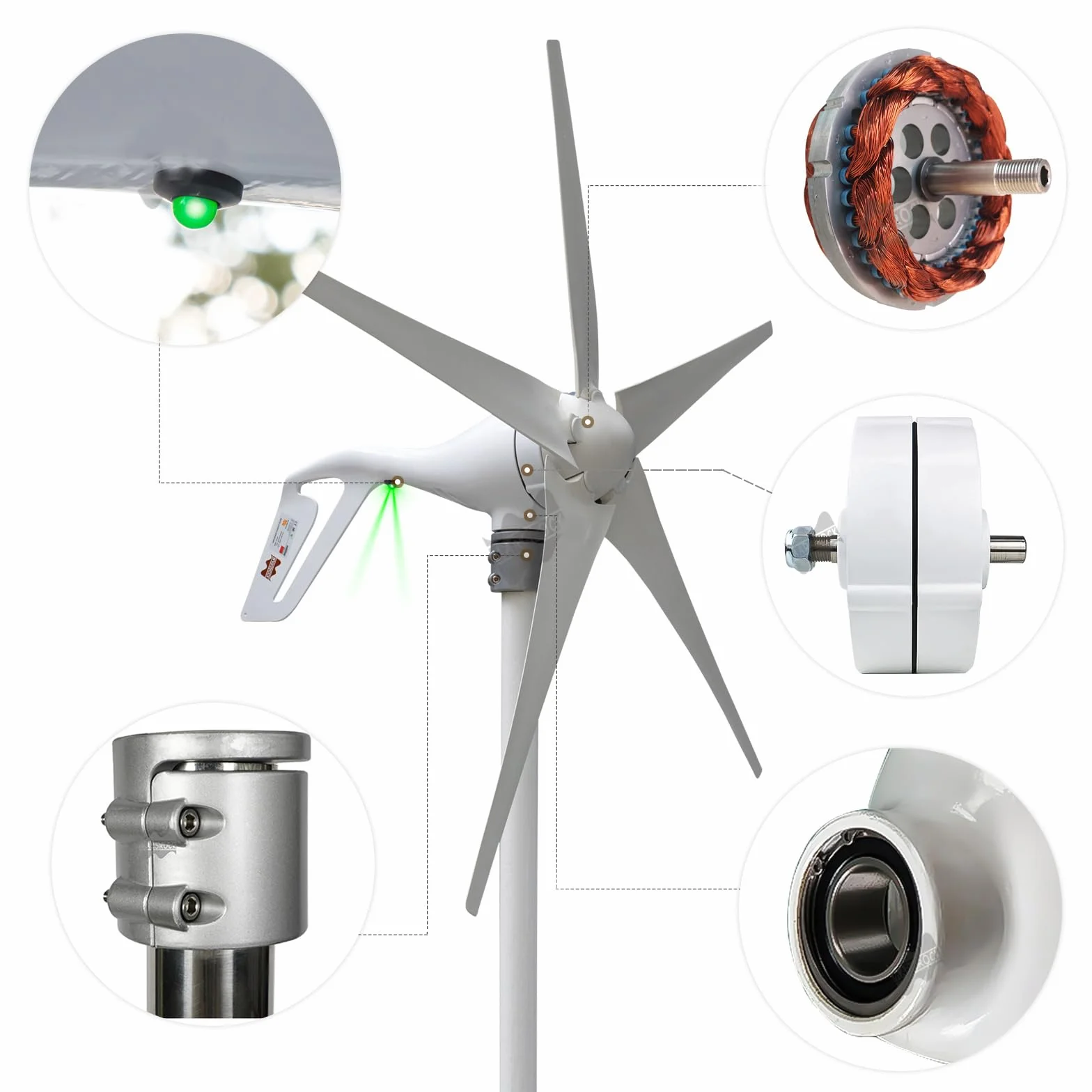 Motore sincrono senza ingranaggi a magneti permanenti in terre rare NdFeB, 12V 24V 48V, 600W, 750 giri/min, generatore a magneti permanenti trifase per turbina eolica orizzontale Generatore