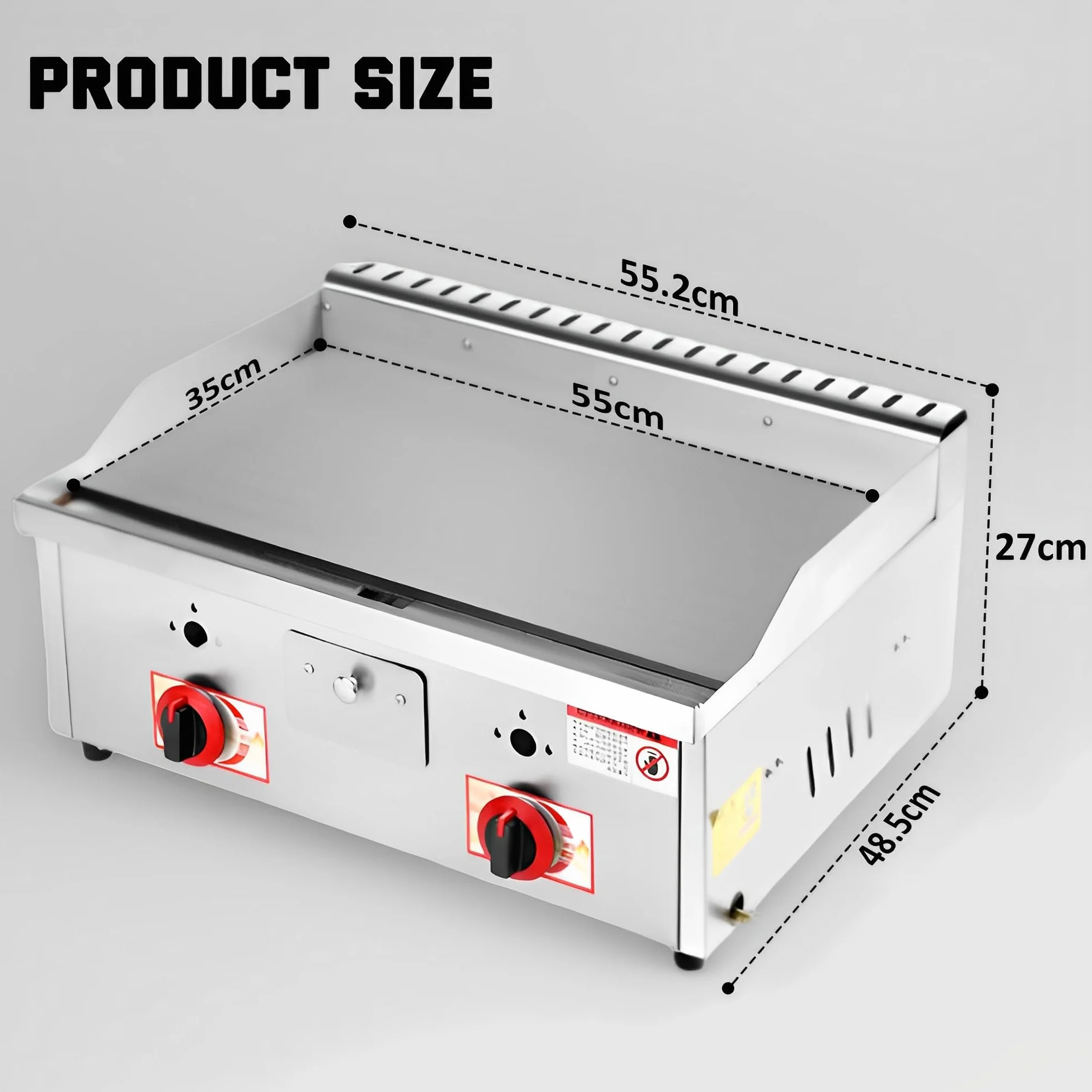 Professionale Piastra a Gas Portatile Ferro Acciaio Inox Piastra Antiaderente 55 x 35 cm Protezione Antischizzi Cassetto Scarico per Grasso Adatto per Ristoranti Bar Camping (55 X 35cm)