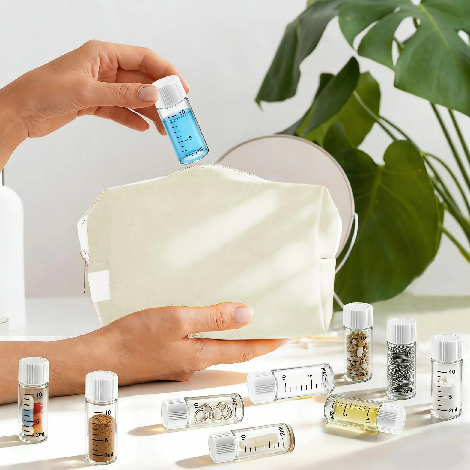 20 flaconcini di campione da 10 ml, piccole fiale di vetro con tappo a vite bianco, trasparente, campionamento di vetro, mini bottiglie di vetro con scala, flaconcini da laboratorio per