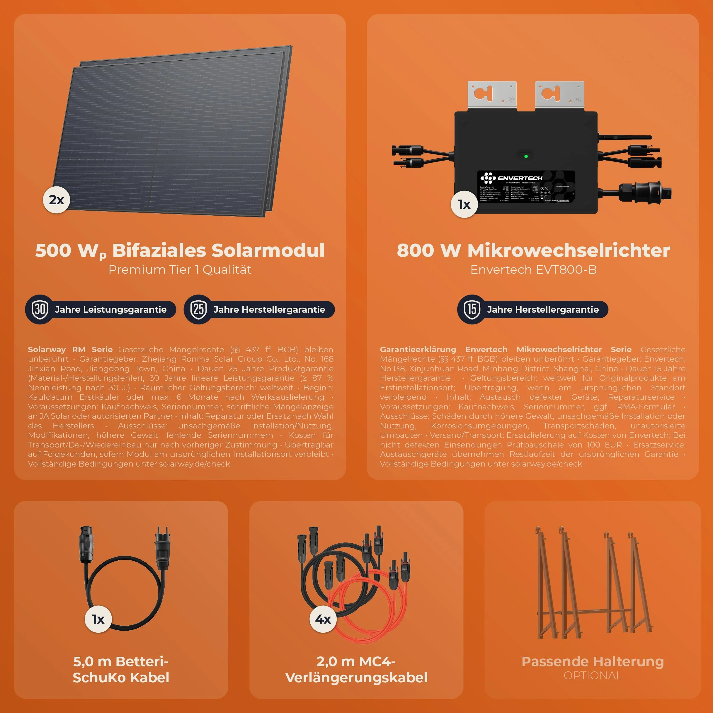 Solarway Centrale elettrica da balcone 1000 W 800 W inverter Envertech pannelli solari bifacciali set completo