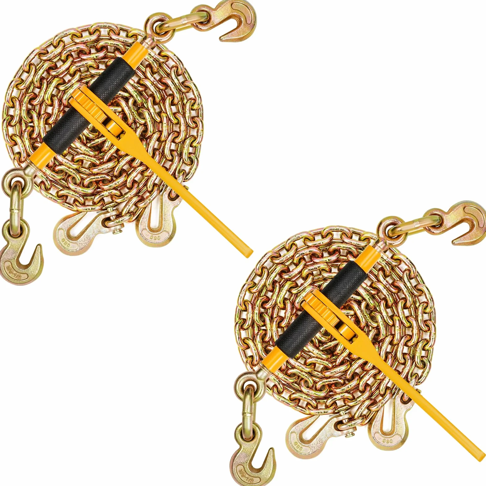 VEVOR Kit di tenditori a cricchetto per catena di ancoraggio 10-12,7 mm con catena G80 10 mm x 304,8 cm, Carico di lavoro sicuro 4172 kg, Set di 2, ganci di presa, per Camion, Trasporti, Rimorchi