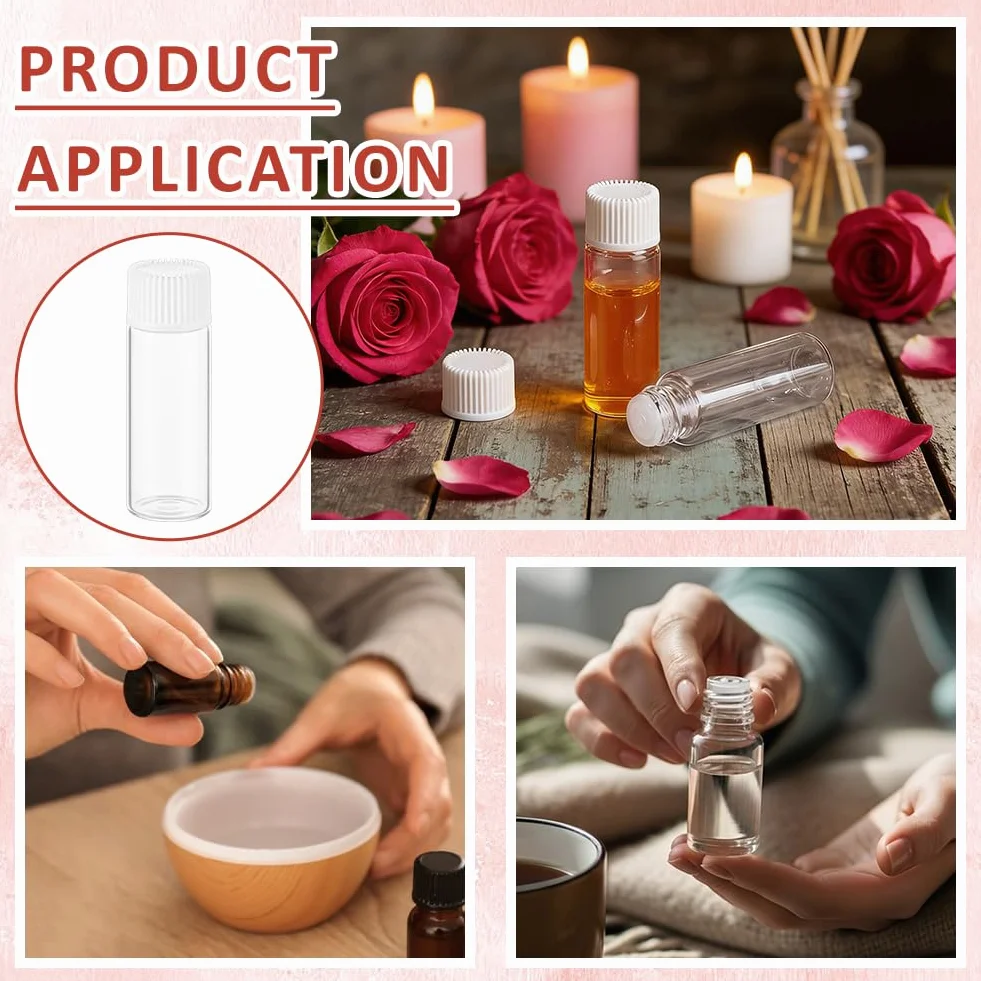BENECREAT 50 Fiale di Vetro Bianco da 5ml con Tappo a Vite, Bottiglie Olio Essenziale A Prova di Perdite, Contenitore Campioni Ricaricabile per Aromaterapia