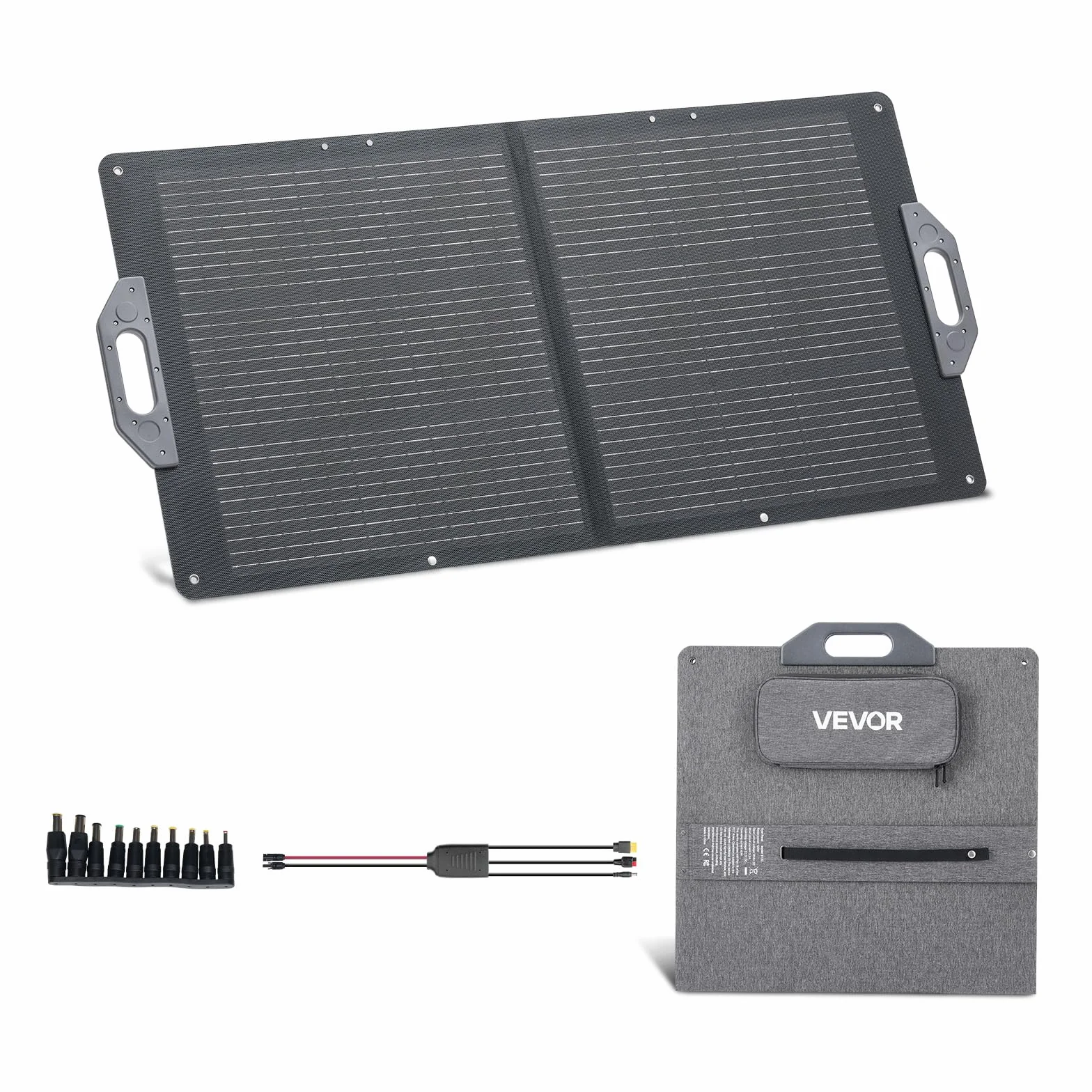 VEVOR Pannello Solare Pieghevole 100 W, Pannello Fotovoltaico Monocristallino Portatile con Uscita MC4, Porte USB-A, Tipo C, IP65 Impermeabile per Centrali Elettriche, da Campeggio, Escursioni