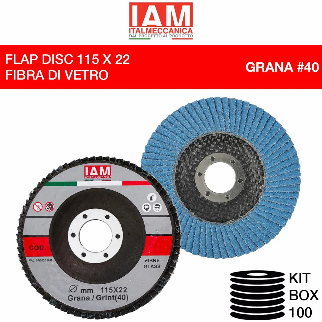 IAM Disco Lamellare Zirconio per Smerigliatrice 115 x 22 mm | Flap Disc Professionale Lamella Singola con Supporto in Fibra di Vetro | Disco Abrasivo per Acciaio Inox e Metallo | Grana 40 | 100 Pezzi