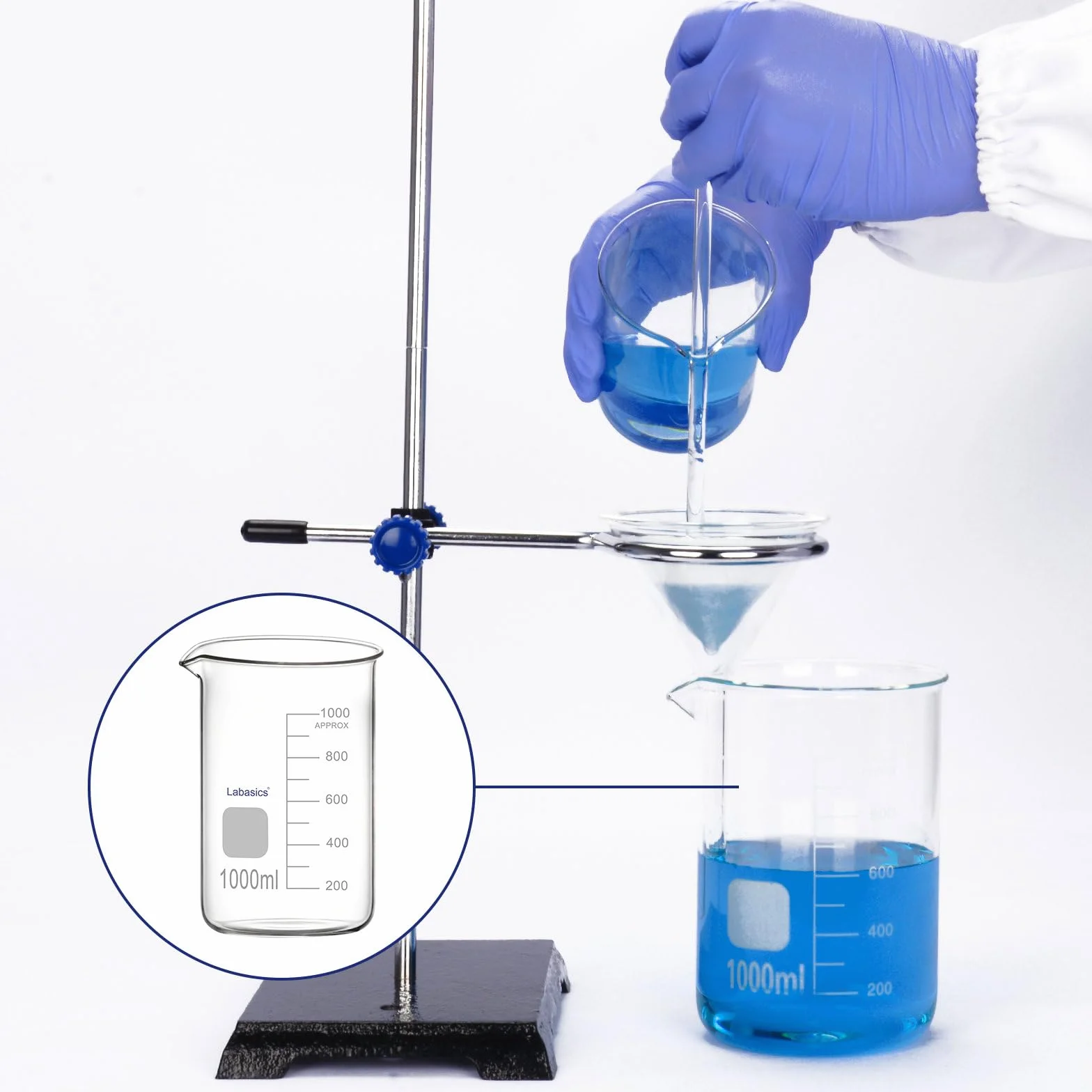 Labasics Bicchiere di Vetro, 1 Confezione, Bicchiere di Vetro Borosilicato a Forma Bassa Graduato Griffin con Beccuccio Versatore, 400 ml, Resistenza ad Alta Temperatura, Uso in Laboratorio