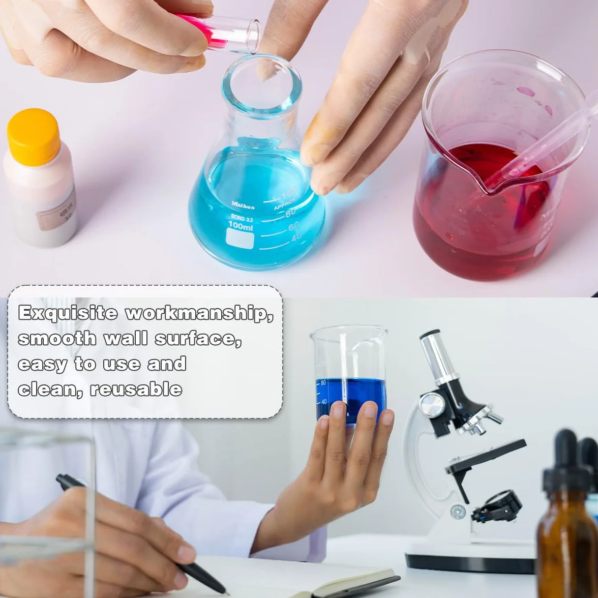BUYGOO 5PZ Bicchiere Graduato 5ml 10ml 25ml 50ml 100ml Bicchieri con Beccuccio Set di Misurini in Vetro Bicchieri da Laboratorio Vetro da Laboratorio Bicchieri da Laboratorio per Esperimenti, Cottura
