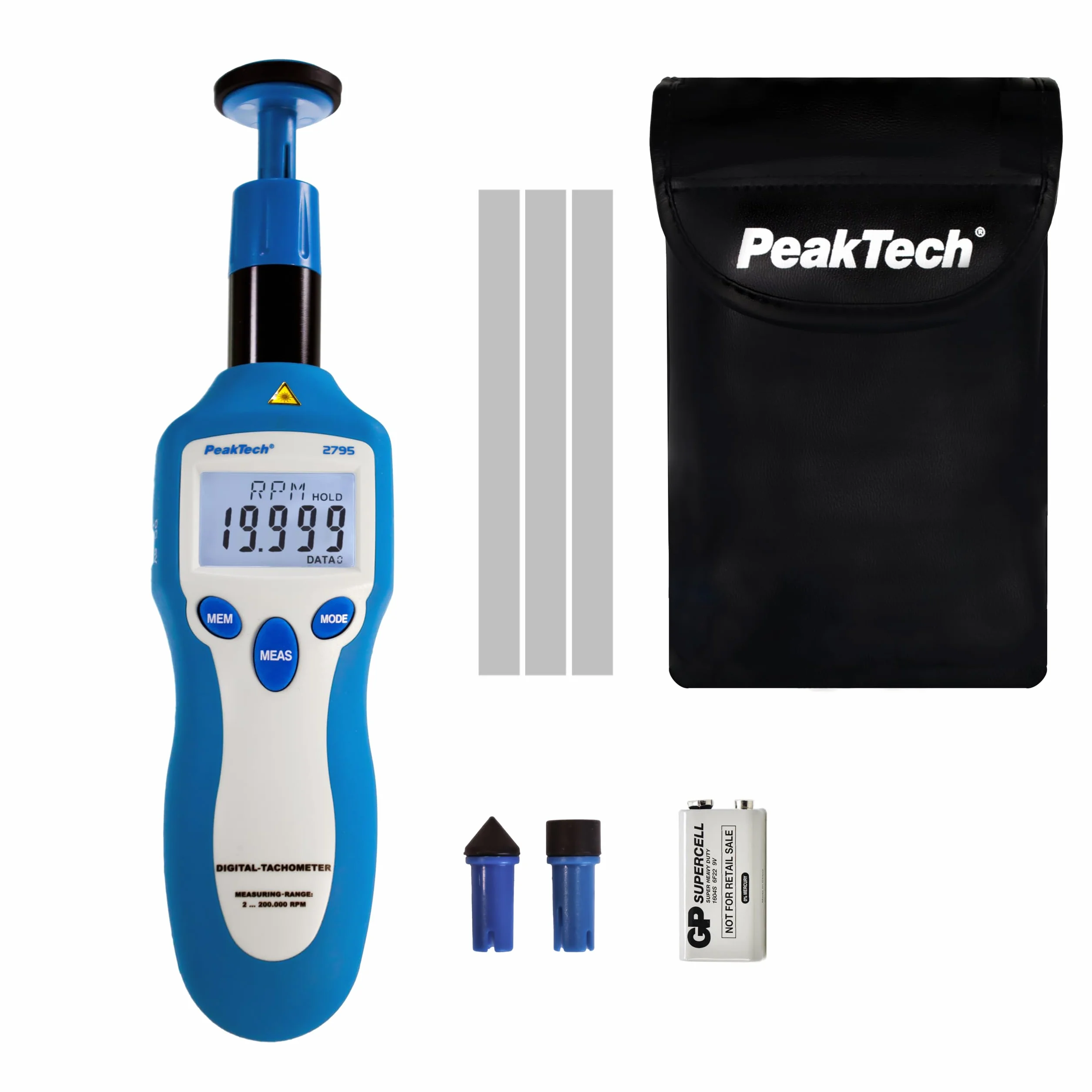 Peaktech P 2795 - Tachimetro, Display LCD a 5 Cifre, Misurazione della Velocità, Protezione in Gomma, Selezione Automatica del Campo di Misurazione, Visualizzazione del Livello Batteria - 160G
