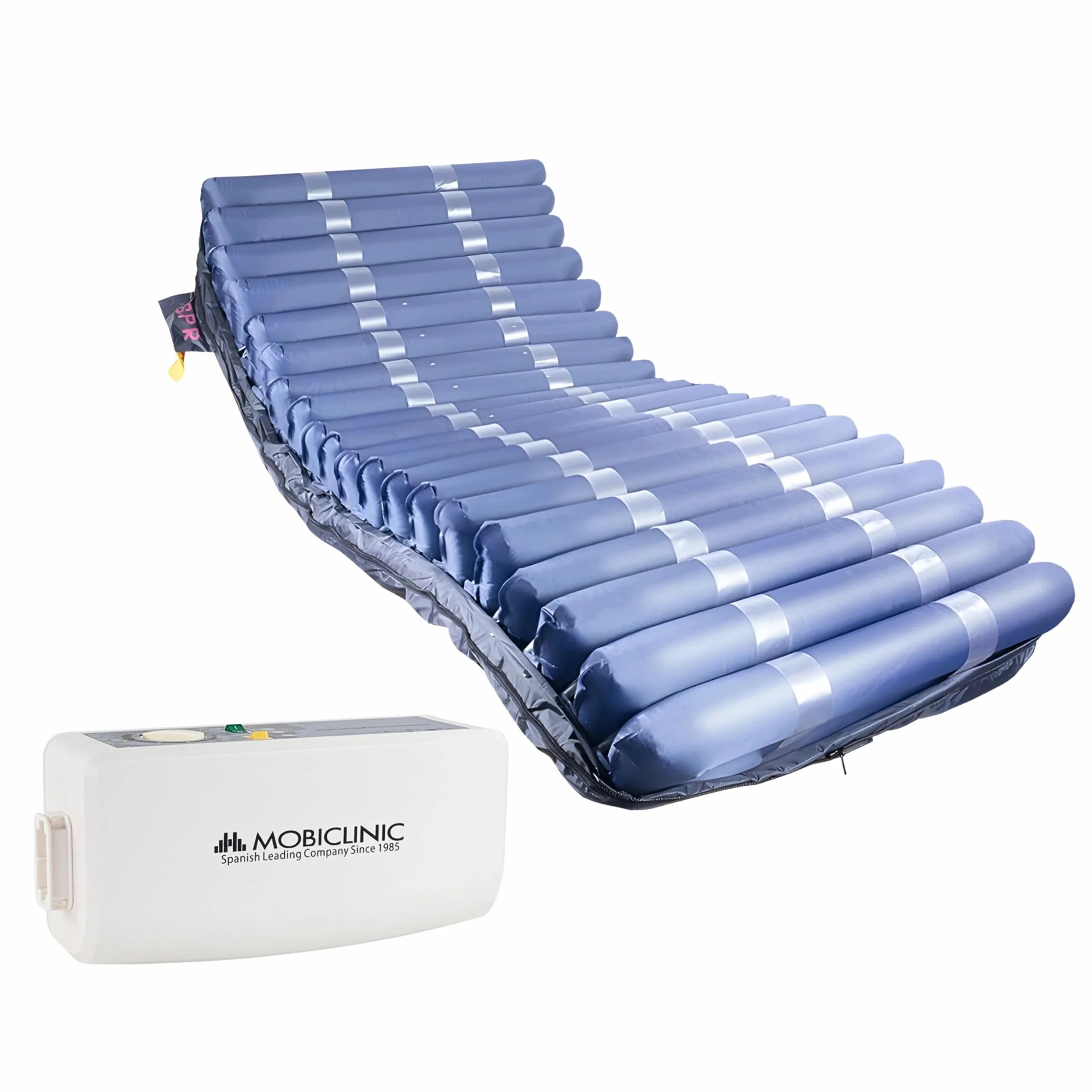 Mobiclinic® pro, Materasso antidecubito ad aria alternata, 200x120x22, Mobi 4 plus, Larghezza 120cm, Con compressore silenzioso, Tpu nylon, 20 celle d'aria, Per piaghe di i, Ii, Iii, Iv grado, Blu