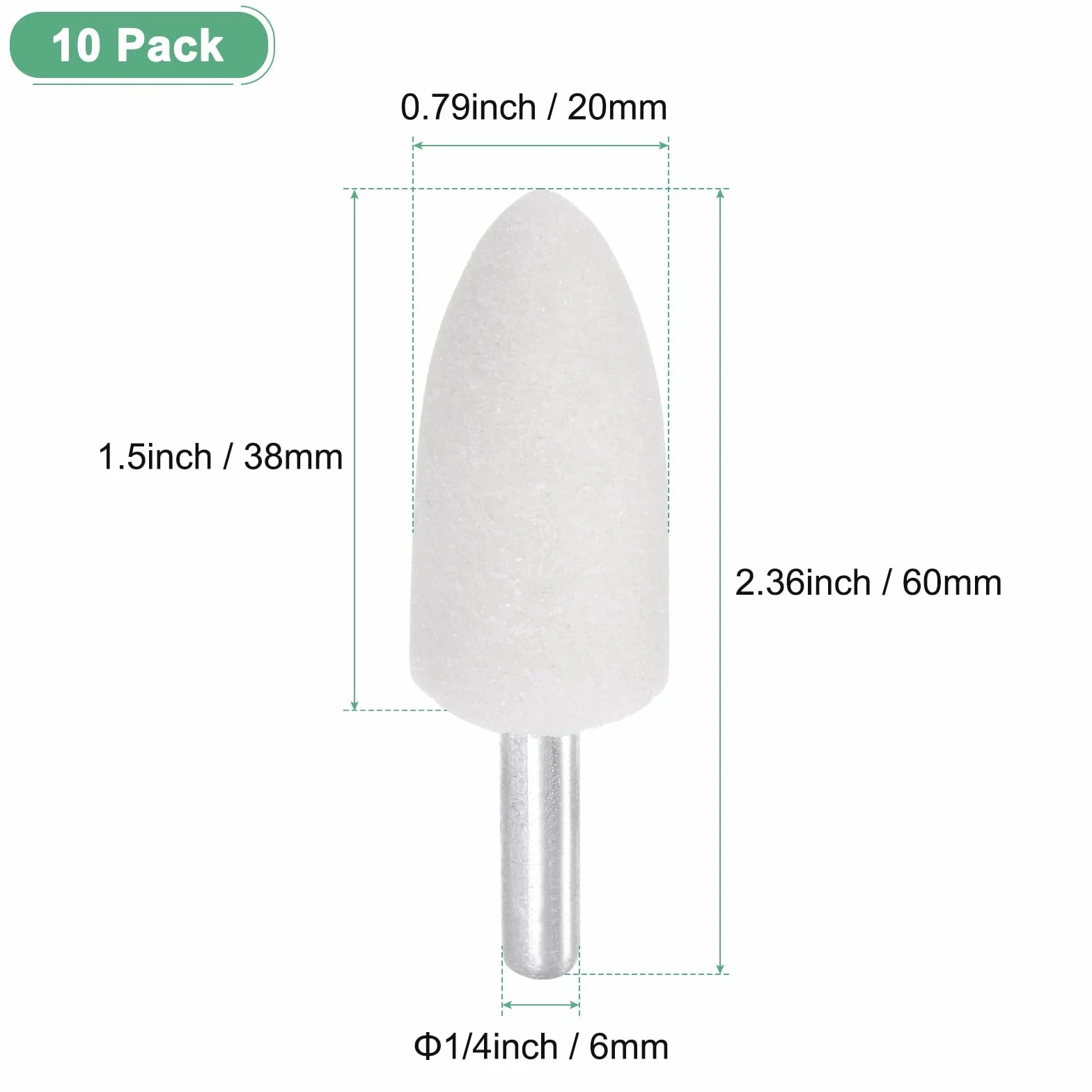M METERXITY 10-Pack Mole Montate Abrasive Per Levigatura, Attacco 1/4 Pollici (6mm) Punta Di Levigatura E Lucidatura In Ossido, Diametro 0.79 Pollici (20mm) Grana 80 Puntata [Bianco]