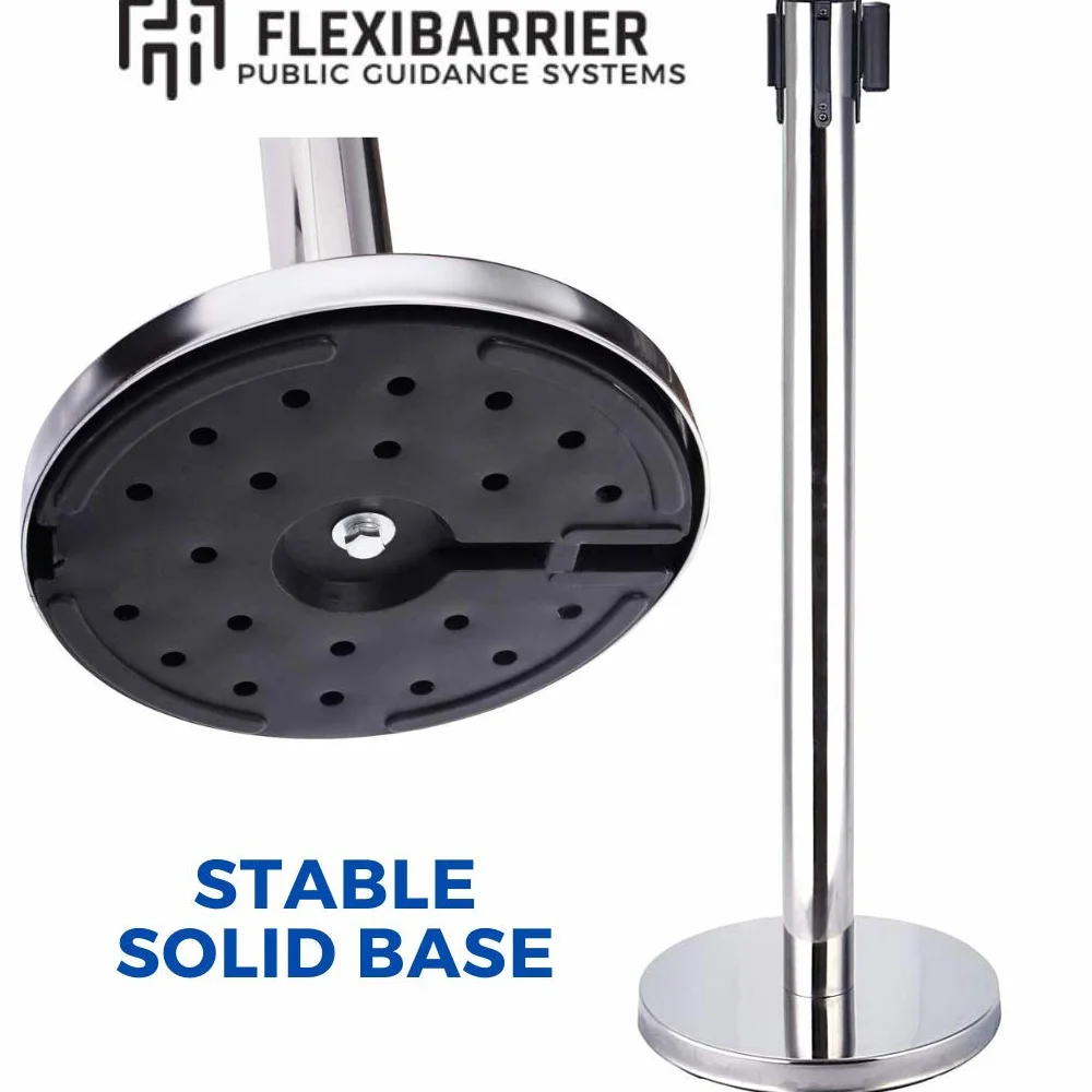 2X Set di barriere retrattili per il controllo della folla - Barriera per code con cinghia, supporto, barriere di sicurezza, pali di sicurezza con finitura argentata e cinghia da 2 m