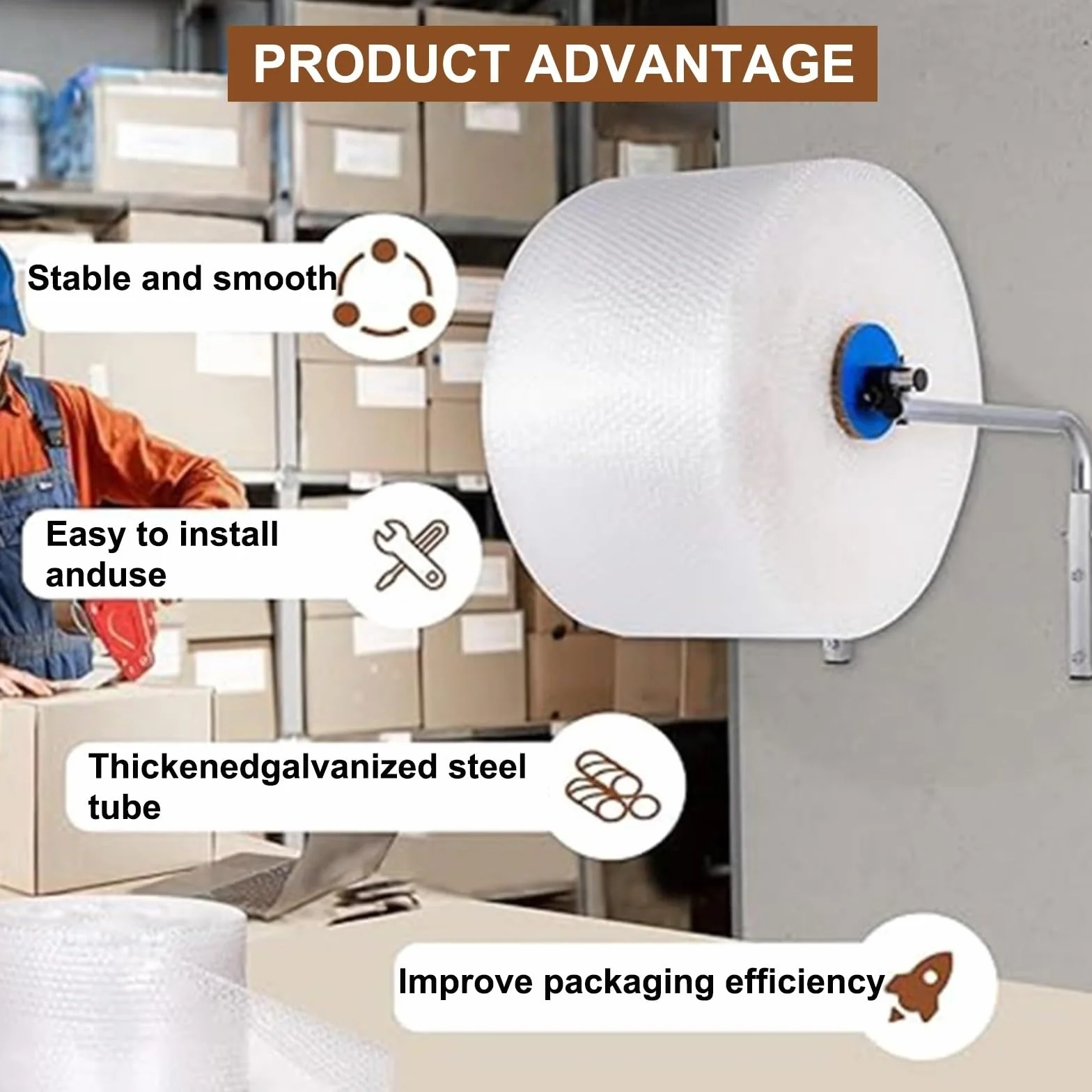 distributore di rotoli di pluriball, Dispenser di pluriball da parete color argento, larghezza 30-150 cm | Width 30cm