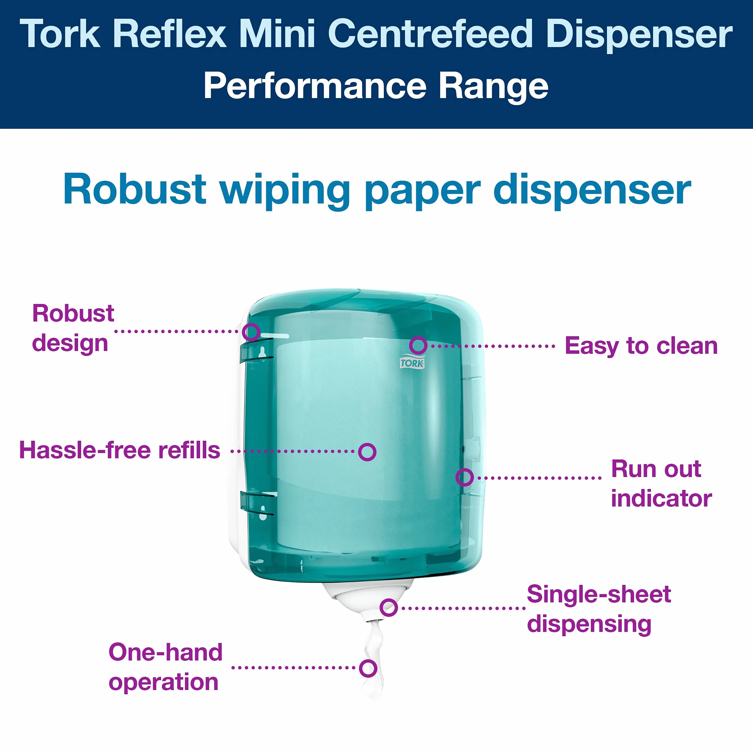 Tork Reflex Unico Foglio Dispenser Estrazione Interna Bianco/Turchese