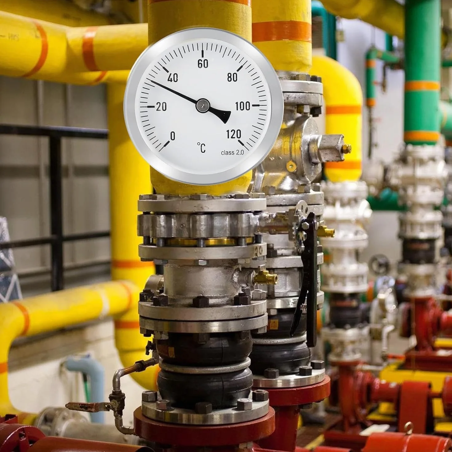 Termometro, tubo di riscaldamento 0-120C, 63 mm, termostato per radiatore per la regolazione della temperatura su tubi del radiatore con contatto bimetallico in acciaio e superficie in acciaio