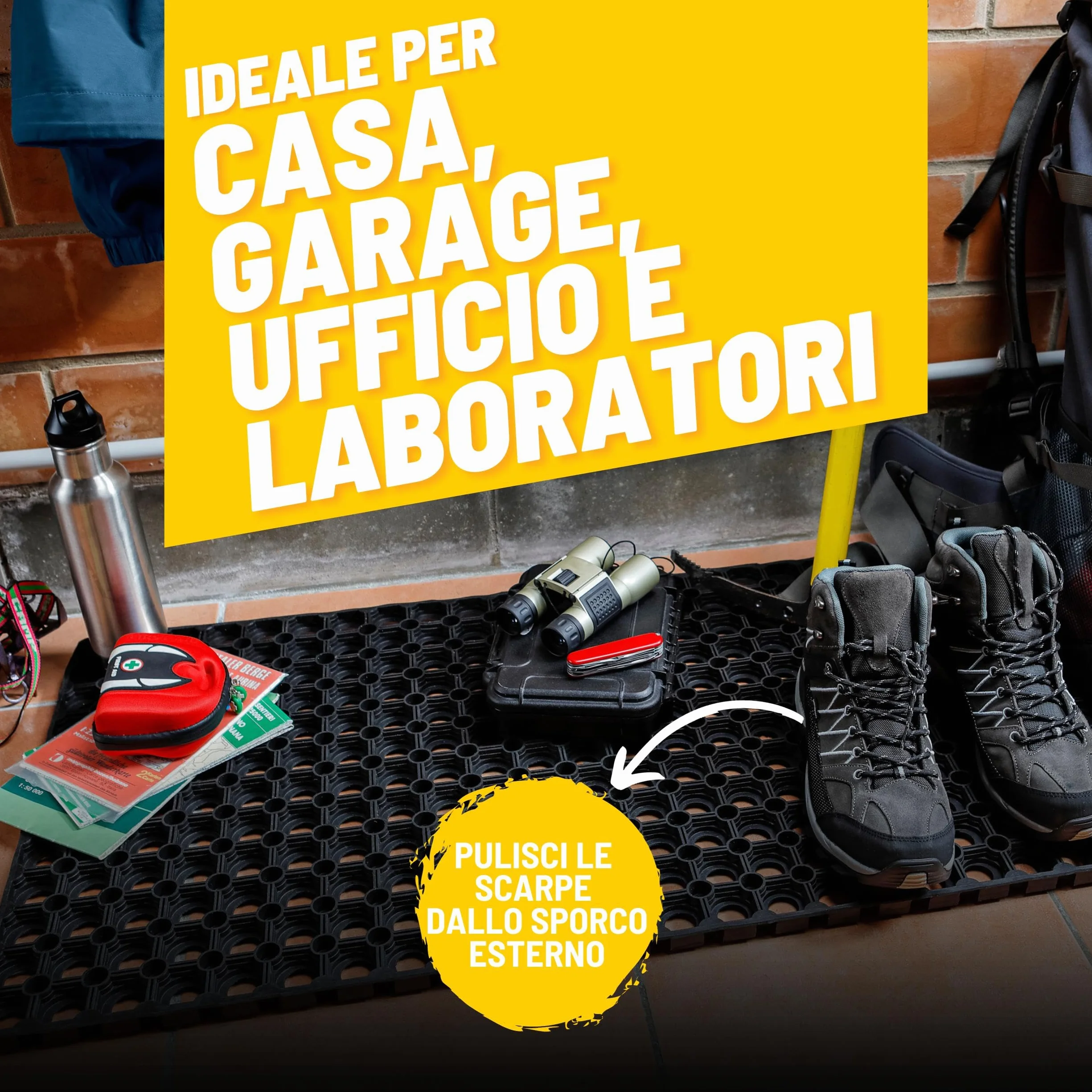 Zerbino Ingresso Esterno 100% Gomma - Zerbino Ingresso Esterno Gomma 60x40 cm Spessore 2,2 cm - Zerbino da Esterno Antipioggia - Tappeto Pulisci Scarpe da Esterno Nero