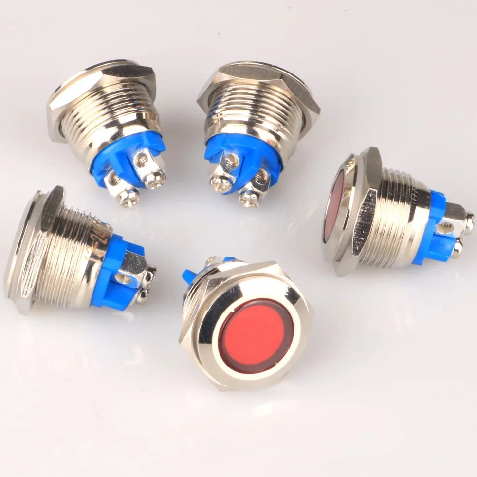 GUUZI LED Indicatore Luminoso 12V-24V 16mm Metallo Impermeabile con Cavo Rosso 5 pezzi