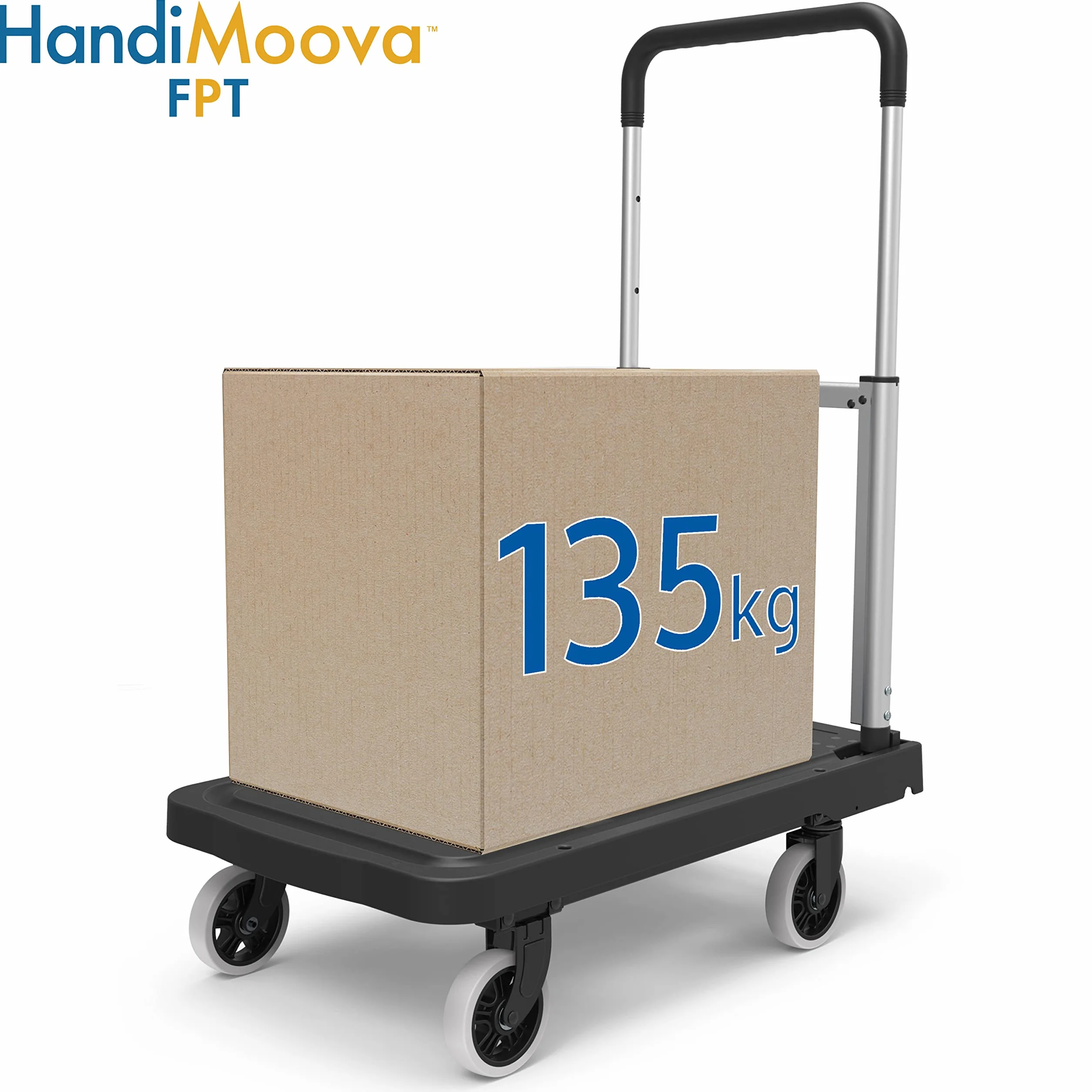 HandiMoova FPT Carrello a Piattaforma Pieghevole; Carrello a Mano Compatto; Salvaspazio; Manico Telescopico; Capacità di Carico di 135Kg per Impieghi Gravosi