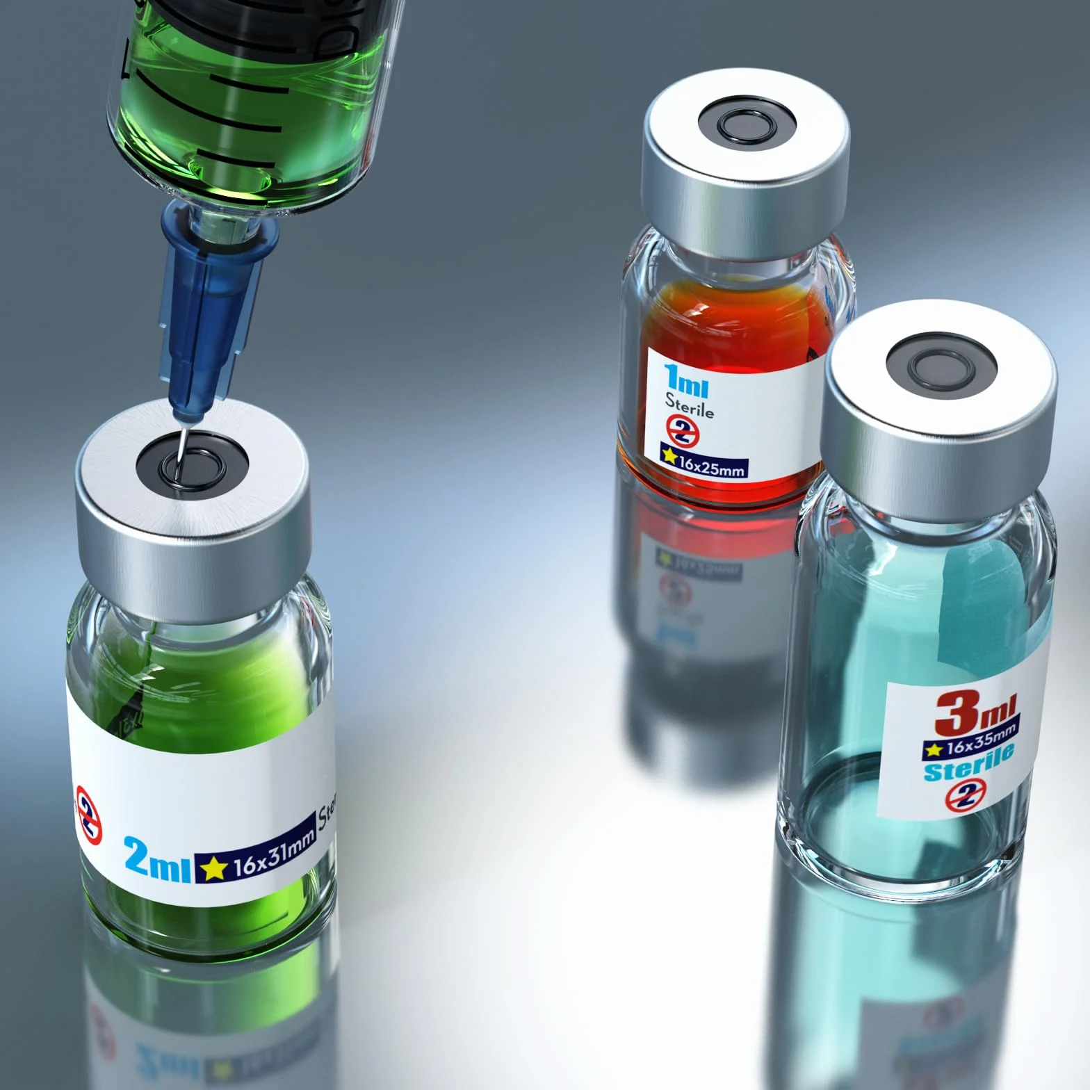 Flaconcini sterili vuoti con porta di iniezione autorigenerante, con tappo in alluminio, confezione sterile ZHANXUBIO (6,50 ml)