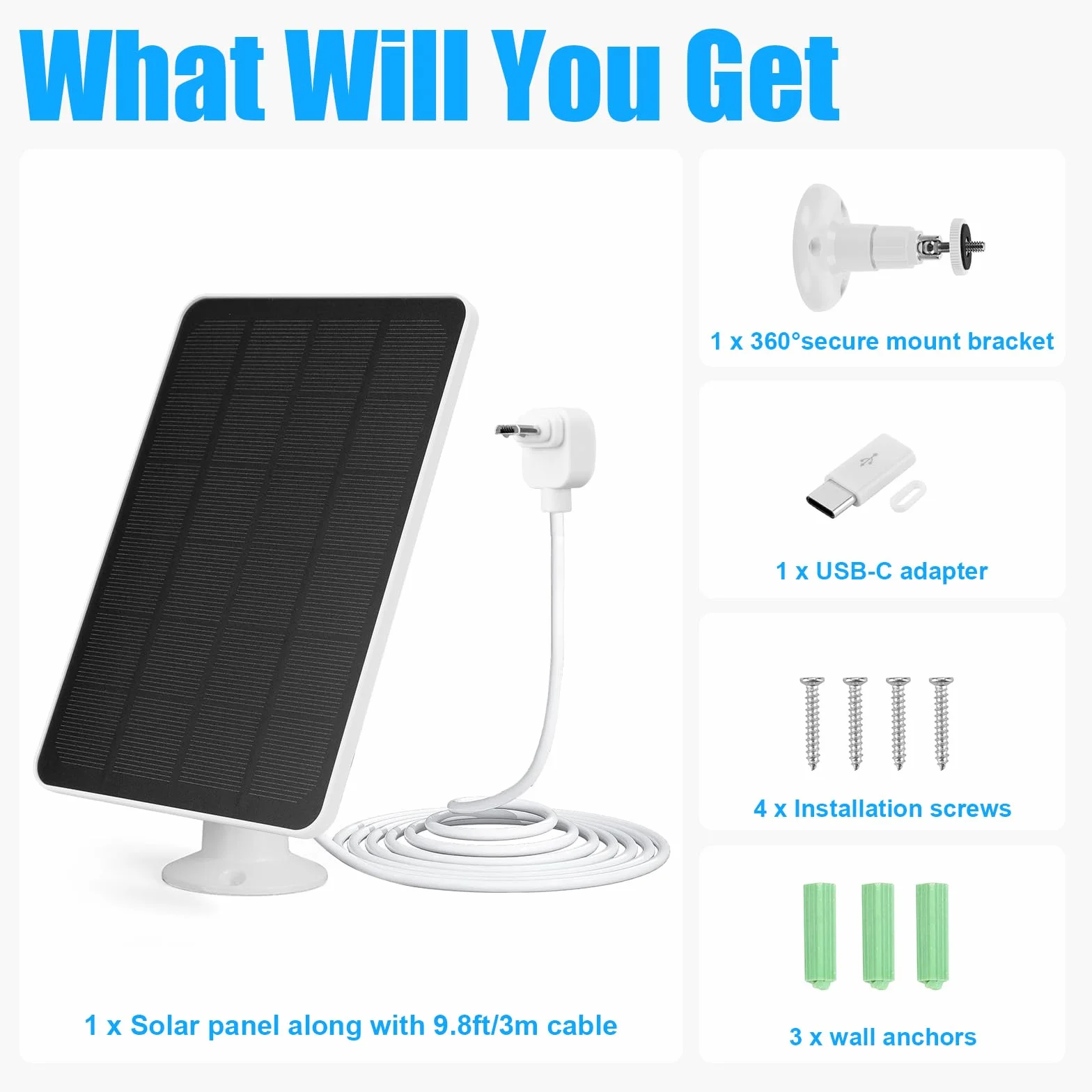 Caricatore per pannello solare compatibile con Arlo Essential Spotlight/XL Spotlight, caricatore per pannello solare Arlo Essential da 4 W/6 W, impermeabile con cavo micro USB da 3 m e