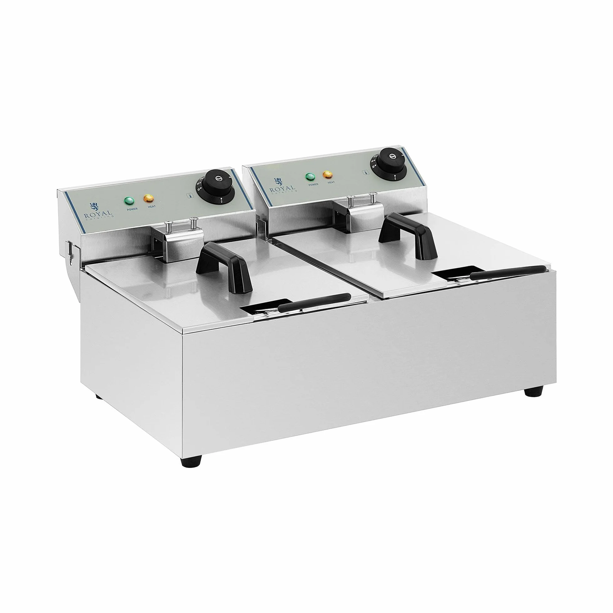 Royal Catering Friggitrice Professionale Friggitrice Elettrica Doppia RCEF-10DY-ECO (2 x 10 L, 2 x 3.200 Watt, 230 V, Acciaio inox)