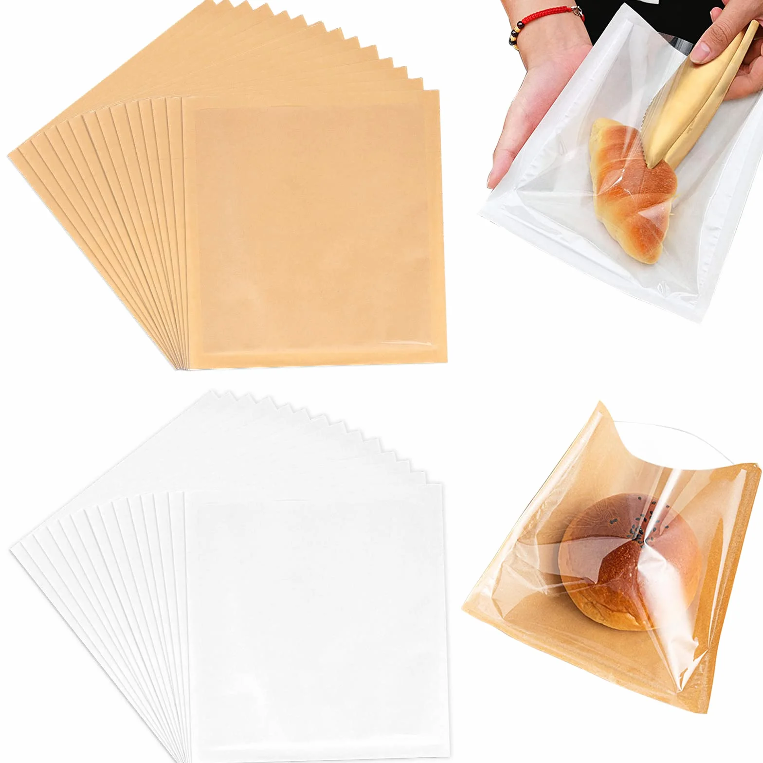 100 sacchetti termosigillabili per pasticceria con finestra, in carta cerata, sacchetti per biscotti, sacchetti per imballaggio, prodotti da forno, pane, panini, caramelle (21,1 x 25,4 cm)