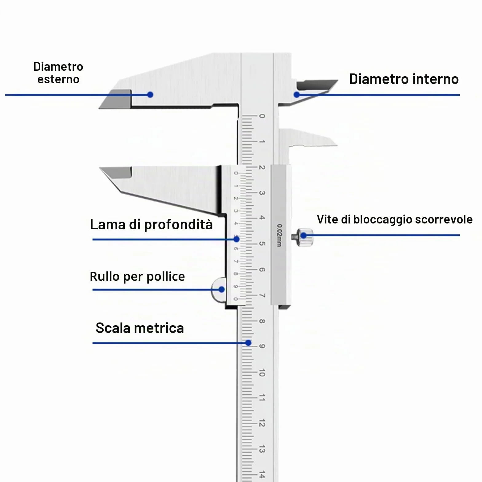 Calibro a Corsoio, 150mm Calibro in Acciaio Inox, Calibro Di Precisione Strumenti Di Misurazione Calibro Analogico per Misurzione Esterna Interna Profondità Argento
