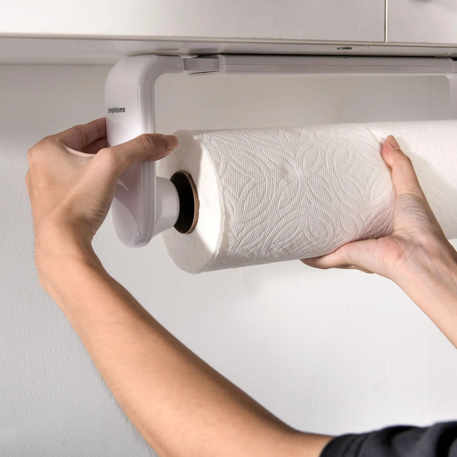 Porta Asciugamani Di Carta LACRIMA CON UNA MANO Braccio Di Tensione Adattivo Lunghezza Regolabile 24-28cm Bianco