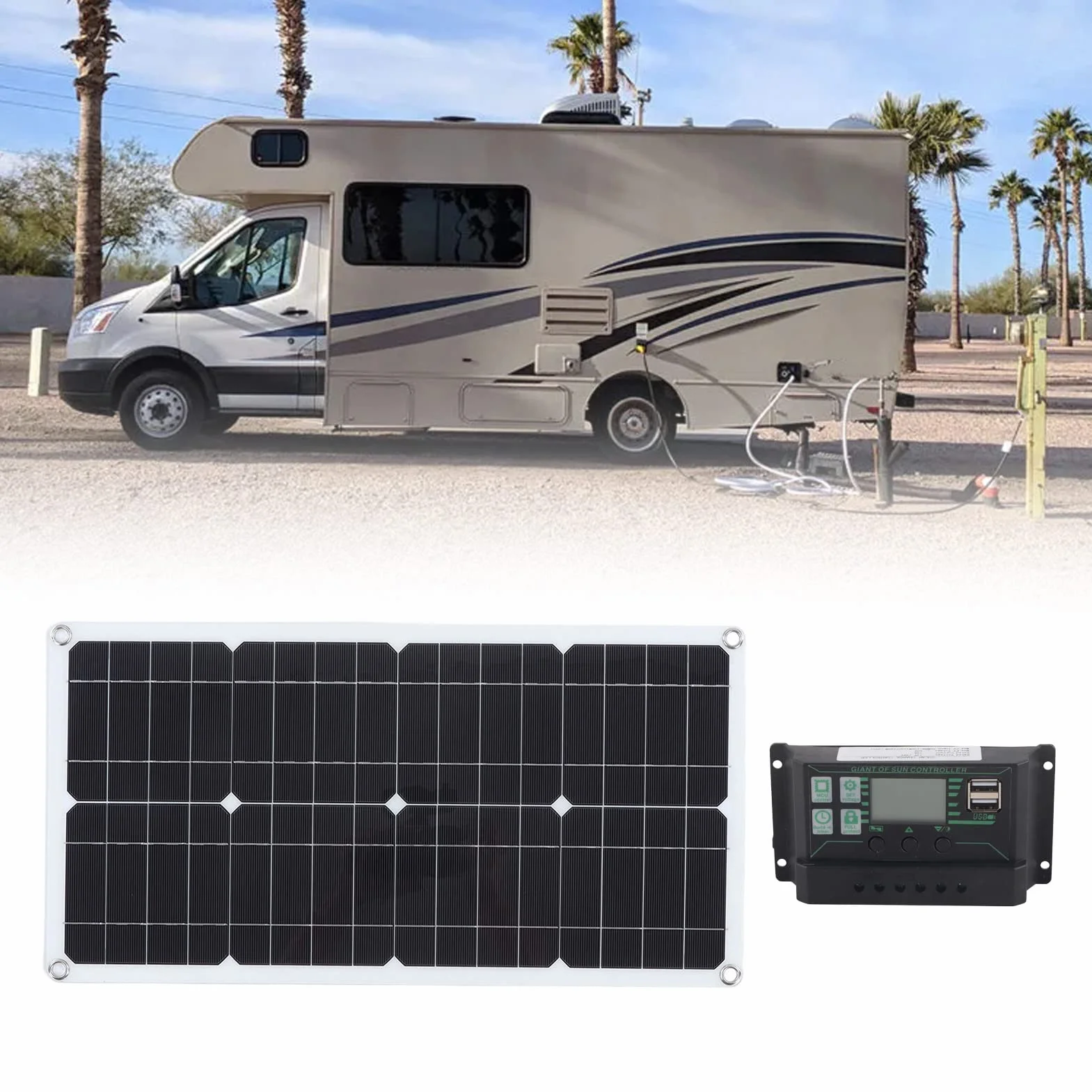 for SICURA0 Kit Pannello Solare, 250W 12V/24V Kit di Avvio per Pannello Solare Portatile Impermeabile con Pannello Solare monocristallino + regolatore di Carica 10A per Auto, Barca, casa e