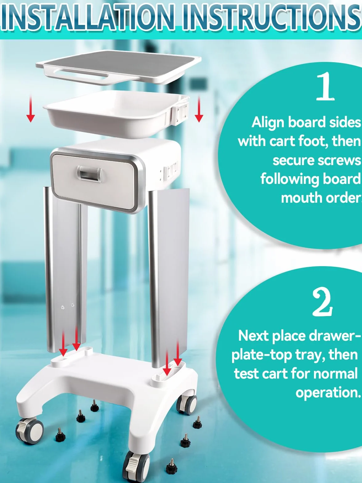 EBANKU Carrello medico con ruote, carrello professionale con cassetto, dotato di cuscinetti antiscivolo, per clinica, spa, ufficio, camera da letto