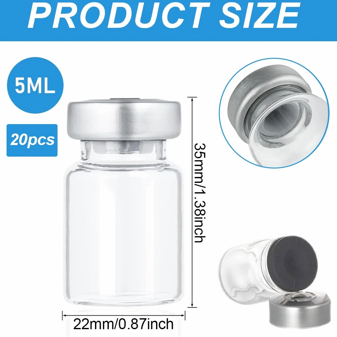 Ampolla Vuota 5ml 22x35mm, Flacone Sigillabile per Campioni, Provette Vetro Vuote, 20 Pezzi