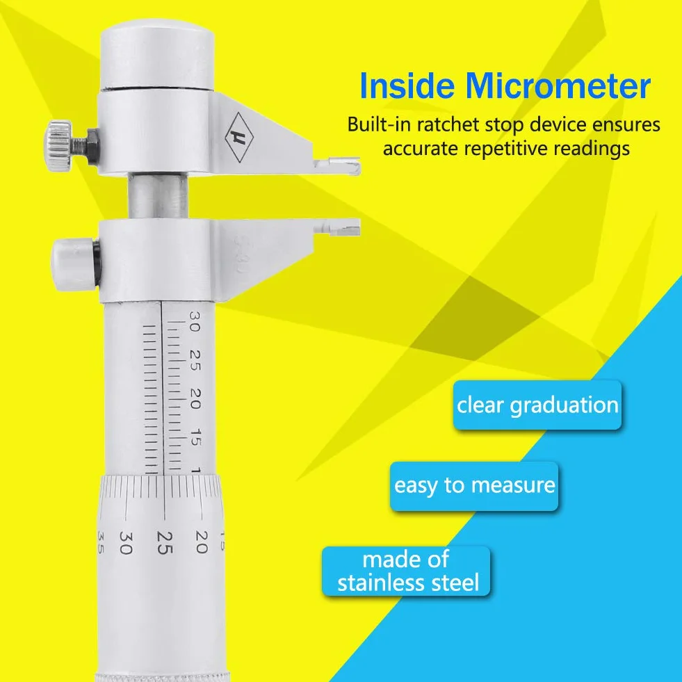 Set Micrometro Interno micrometro interior Calibro per Fori Micrometrico in Acciaio Inossidabile, con Chiave Gamma 5 a 30 Mm, Precisione 0,01 Mm,di Marcatura Chiara Micromètres d'intérieur