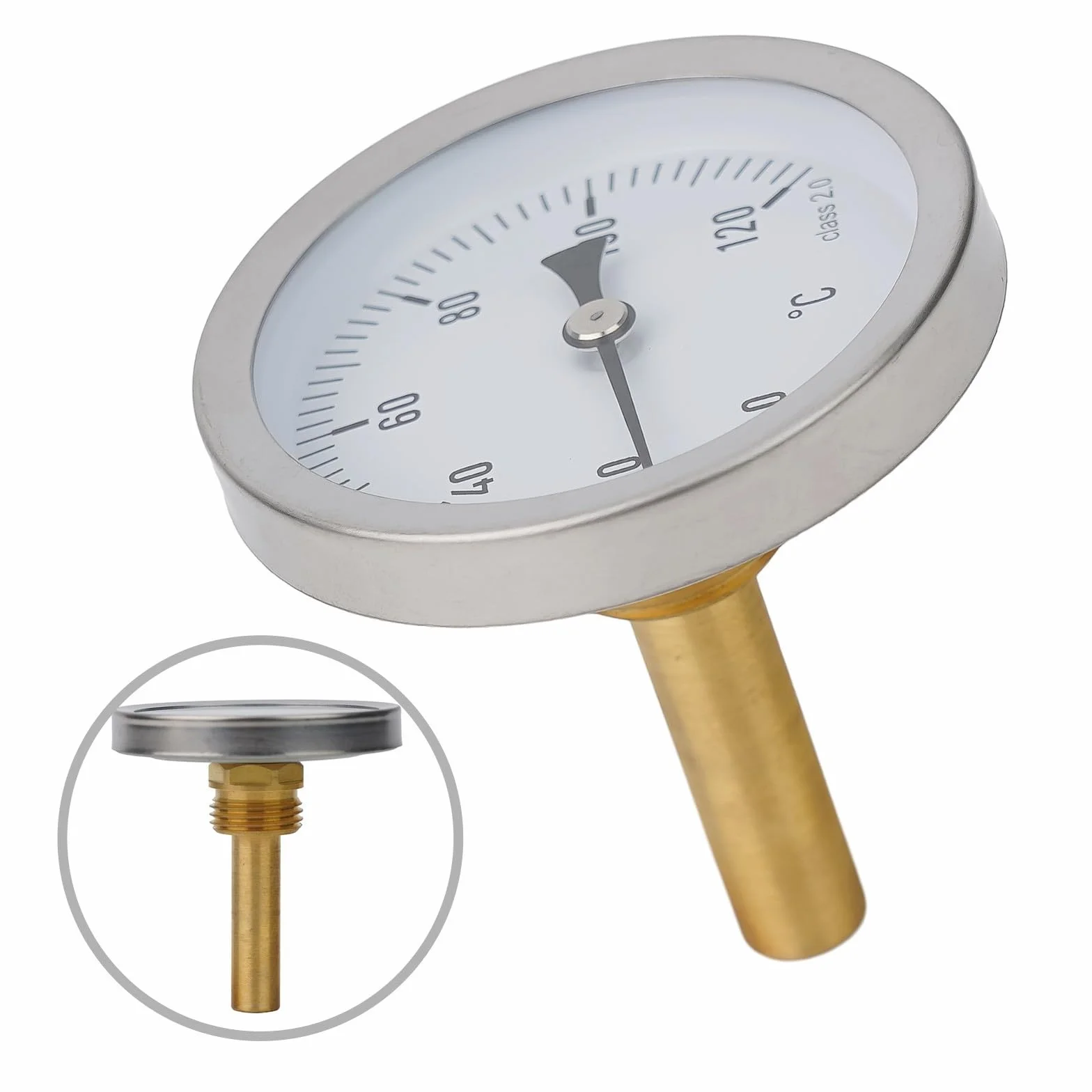 Misuratore di temperatura idraulico, diametro del quadrante 63mm, filo 1/2", 0-120 ° C, per il gabinetto della griglia del forno, Φ7*50mm, termometro bimetallico
