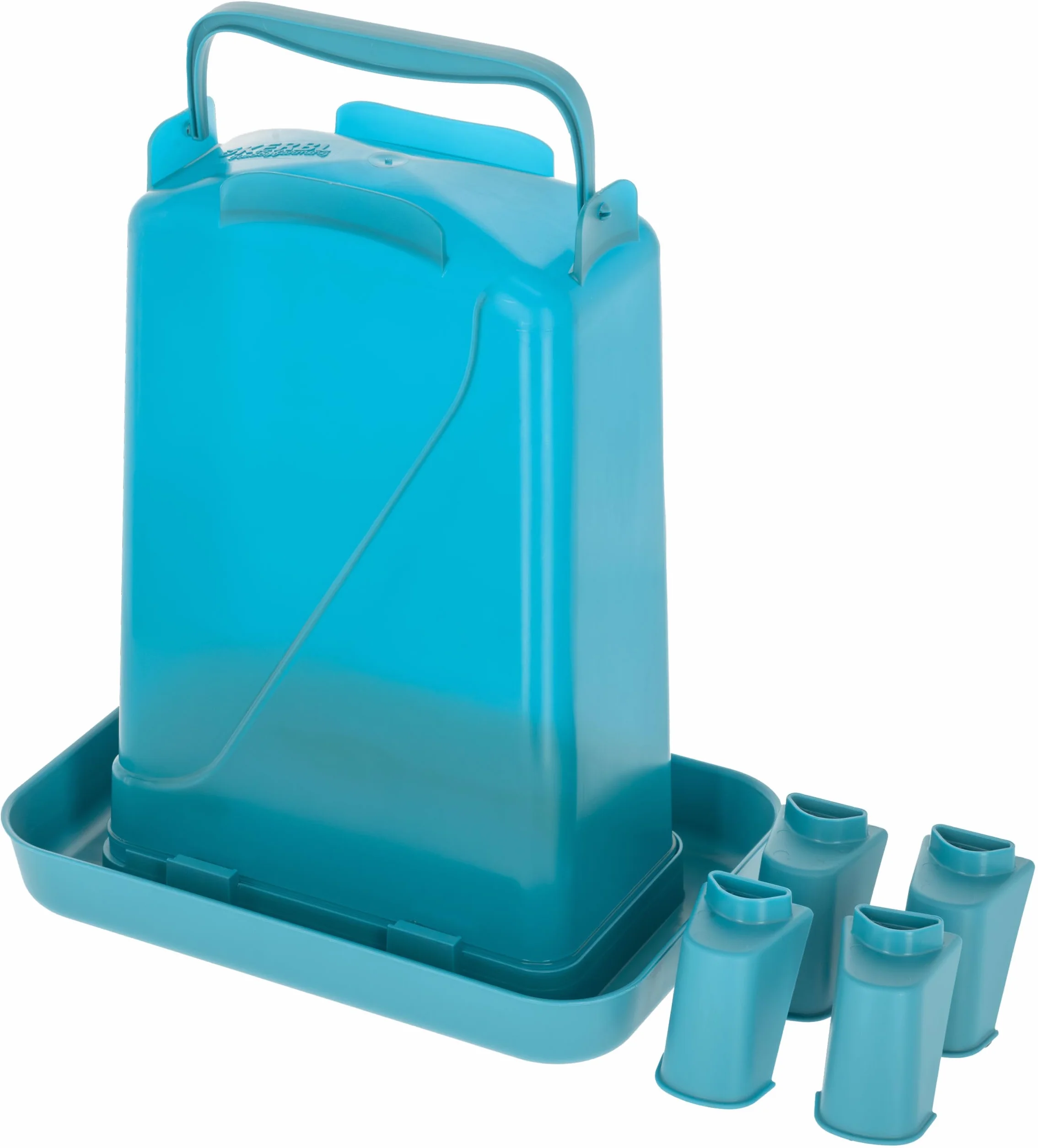 Kerbl Hobbyfarming Abbeveratoio in plastica con piedini, Alimentazione automatica dell'acqua, Supporto stabile, Resistente alle intemperie, Con maniglia per il trasporto, Piano trasparente, 5.5L, blu