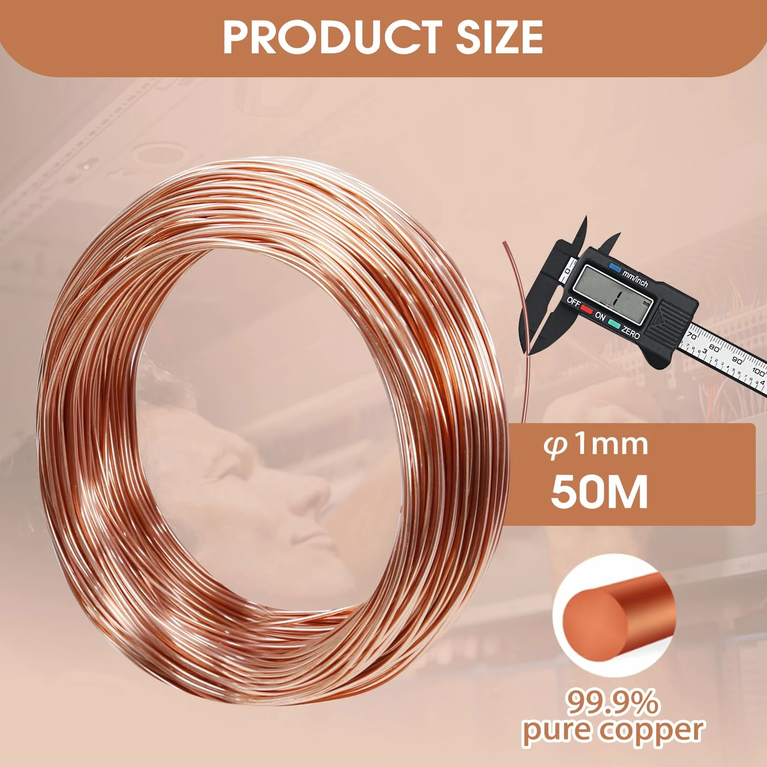 Filo di rame 1.0mmx 50m, T2 Filo Rame Non Smaltato, Filo Metallico per Bigiotteria, T2 a Filo di Rame Nudo per elettro cultura giardinaggio saldatura elettrica fai da te