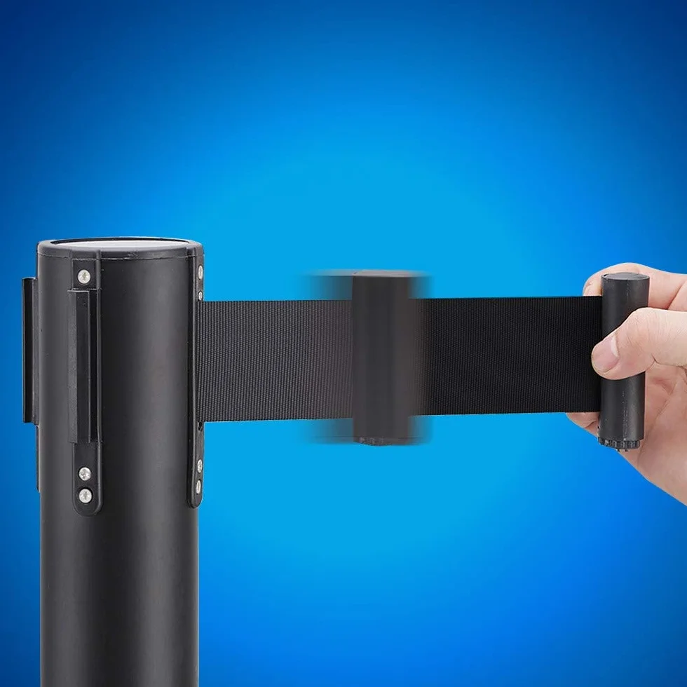 Yaheetech Transenne Eliminacode Separacode 8 Paletti Delimitazione con Nastro Retrattile 2 Metri Altezza 92 cm Colonnie Segnapercorso Neri