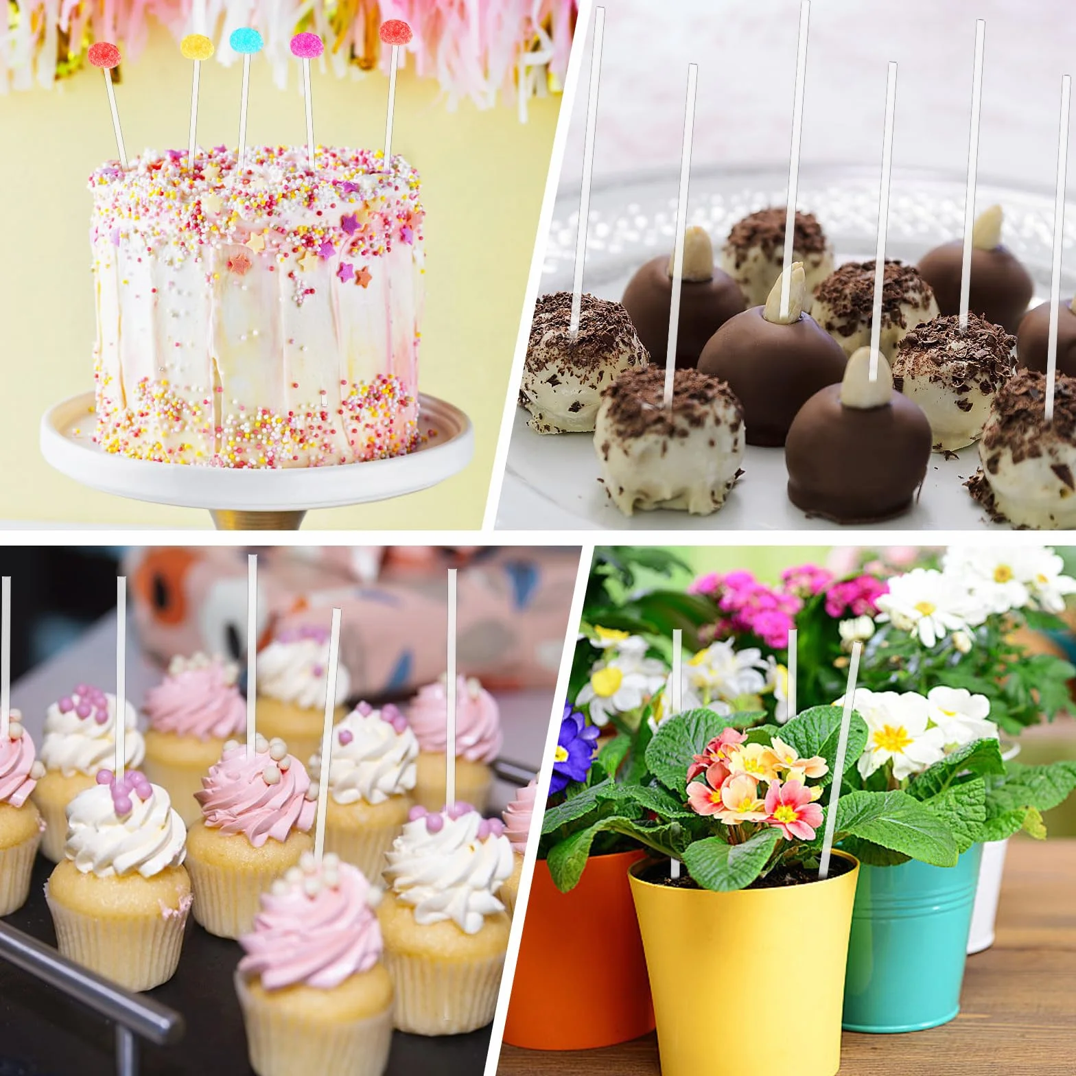 Bastoncini Piatti Trasparenti per Cupcake 20 cm Acrilico Decorazioni Feste